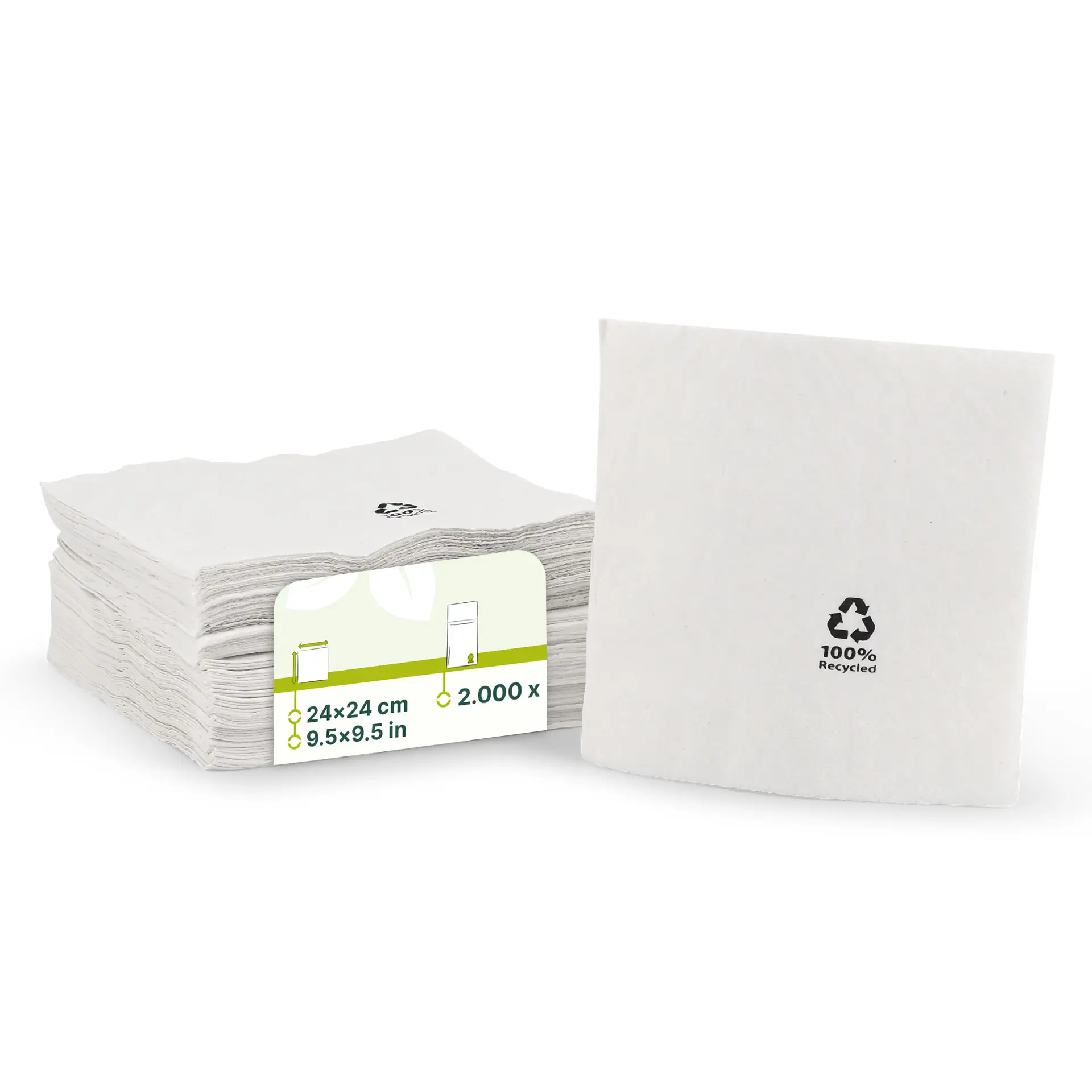 Cocktail-Servietten aus recyceltem Papier 24 x 24 cm, 2-lagig, ¼ Falz, weiß