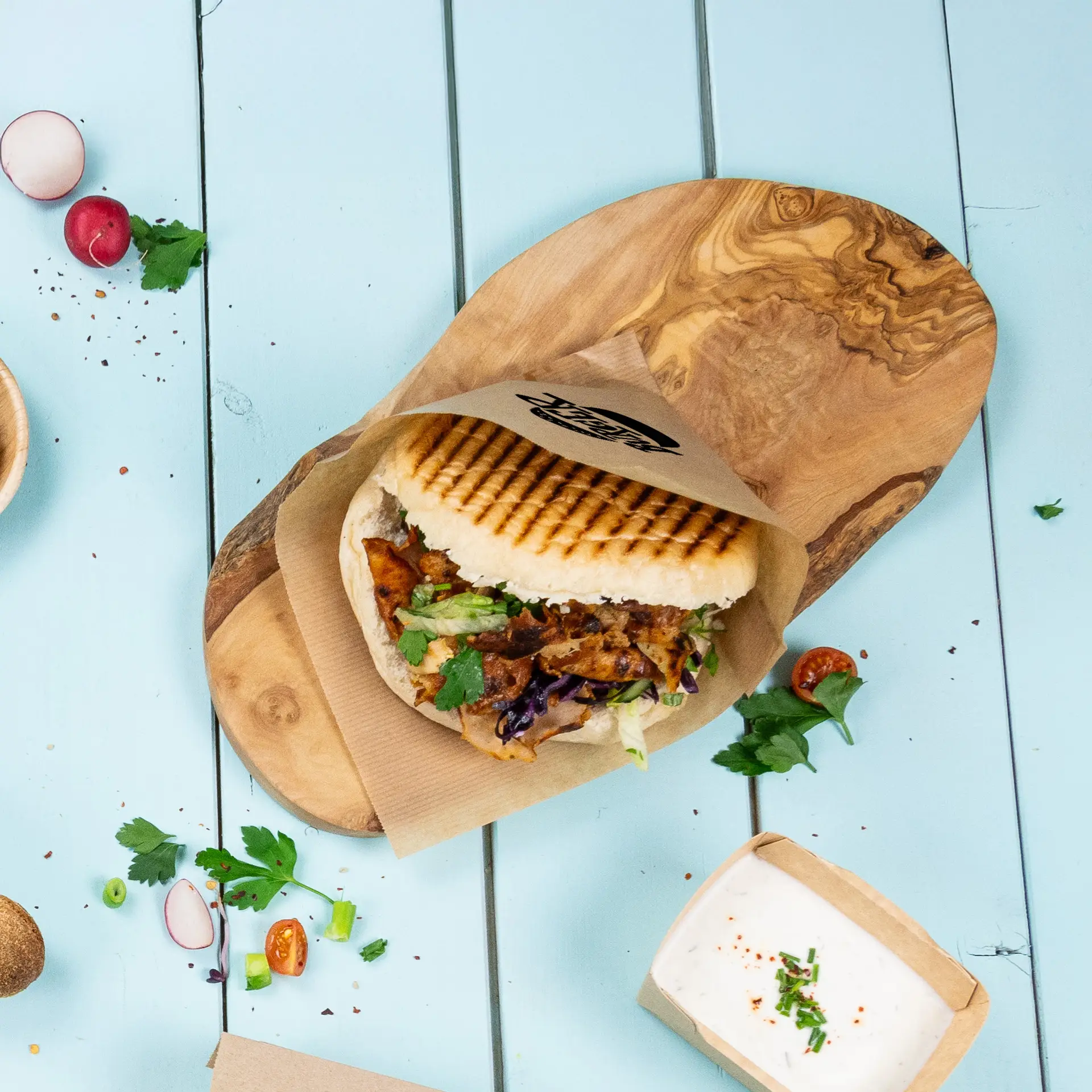 Buste per hamburger stampate, 15 x 16 cm, marroni