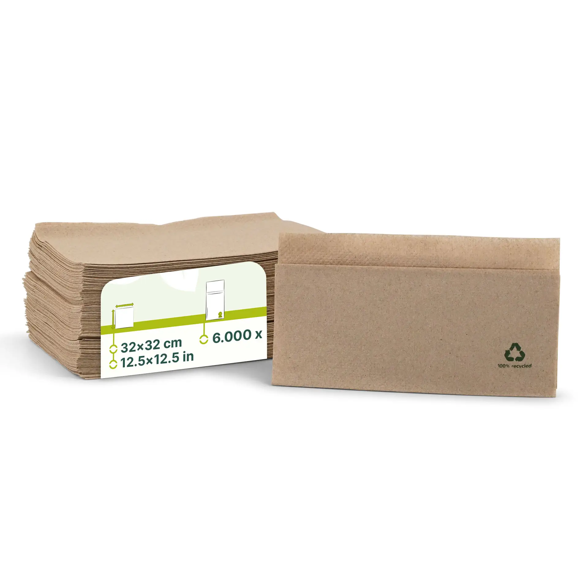 Servietten aus recyceltem Papier 32 x 32 cm, 1-lagig,  1/8 Falz, ungebleicht