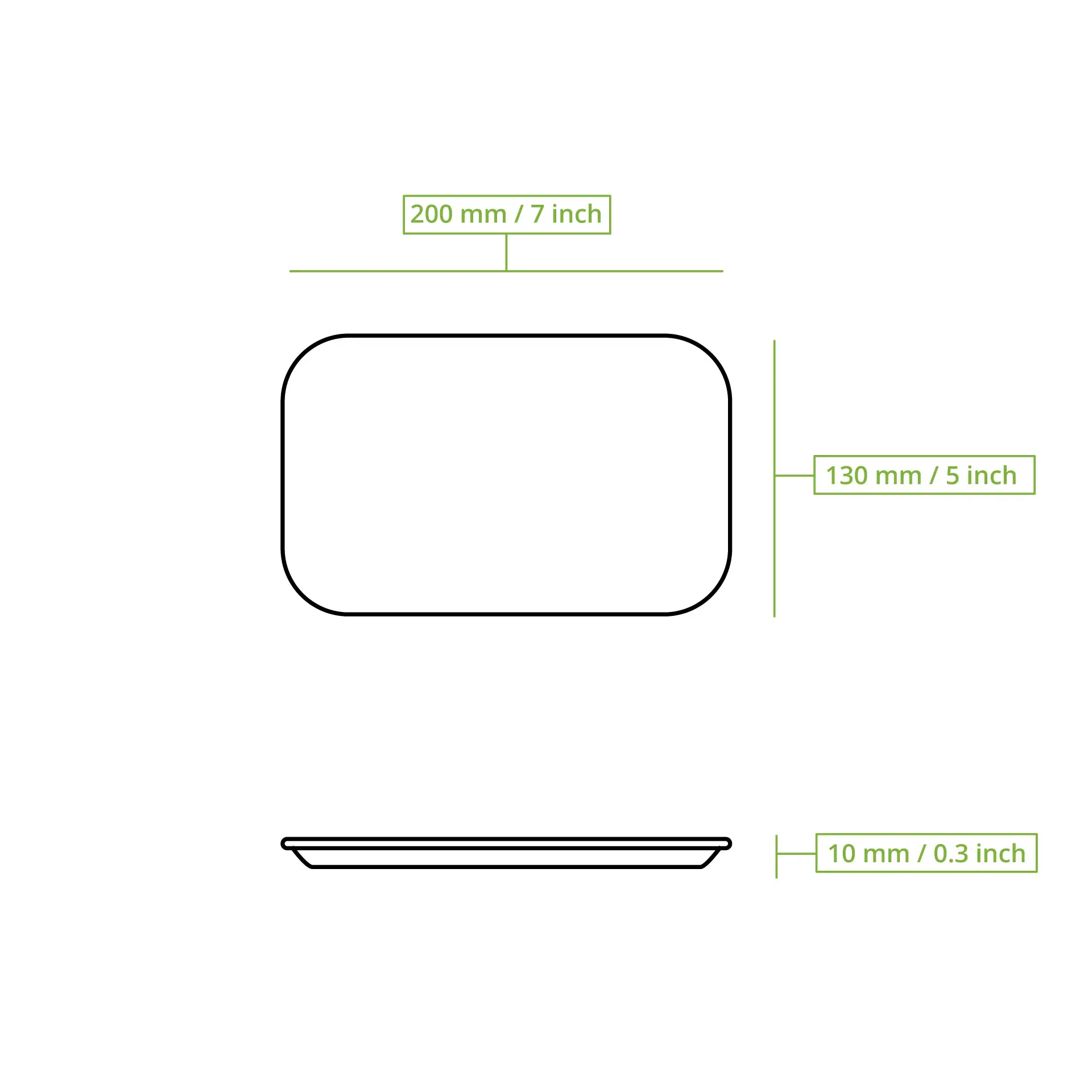 Piatto rettangolare in cartone marrone, 13 x 20 cm; realizzato in materiali riciclati con una barriera a base d'acqua per resistenza al grasso.