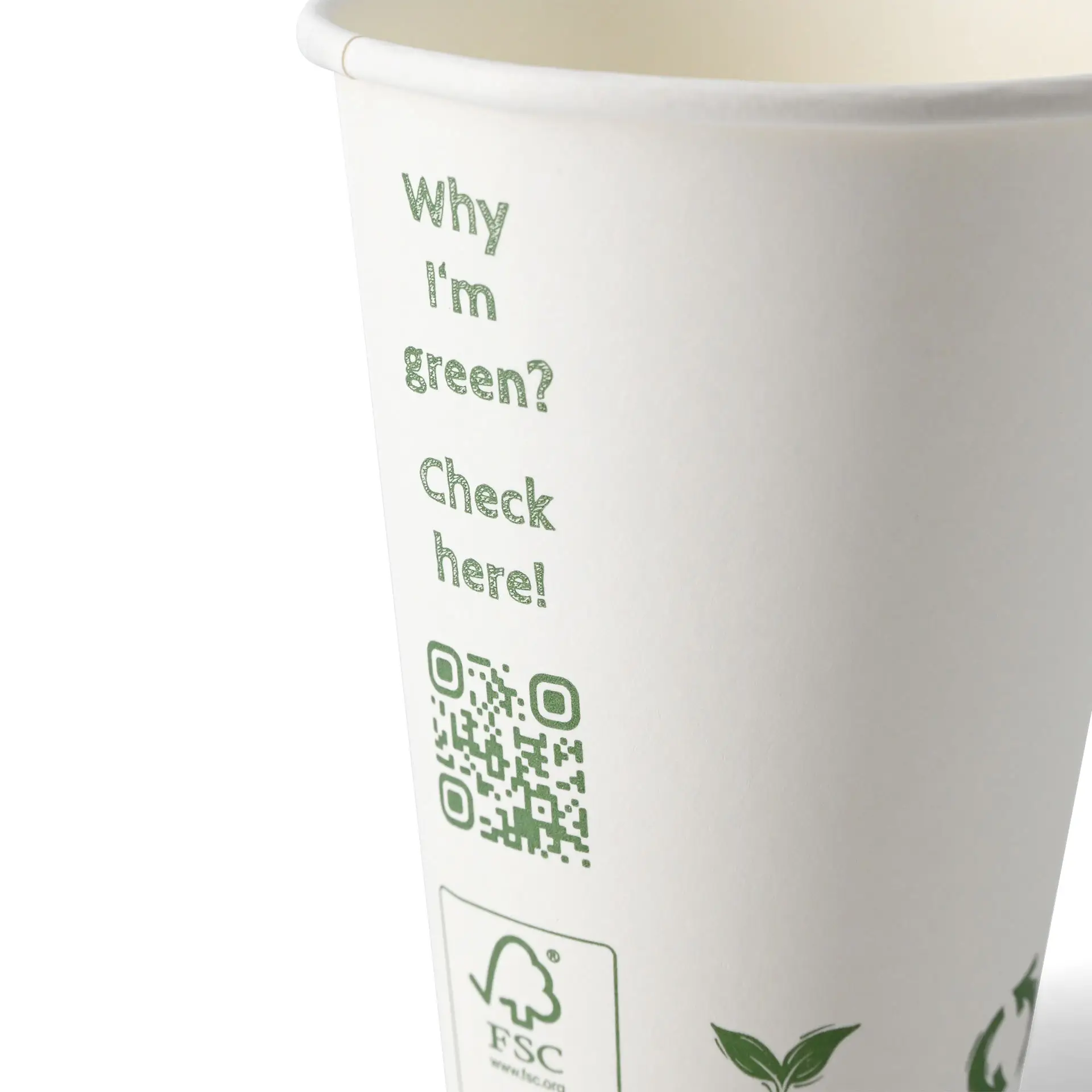 Bicchiere per distributore "EcoUp©" Icone, 180 ml / 7,5 oz, Ø 70 mm, parete singola, bianco, rivestito in PLA