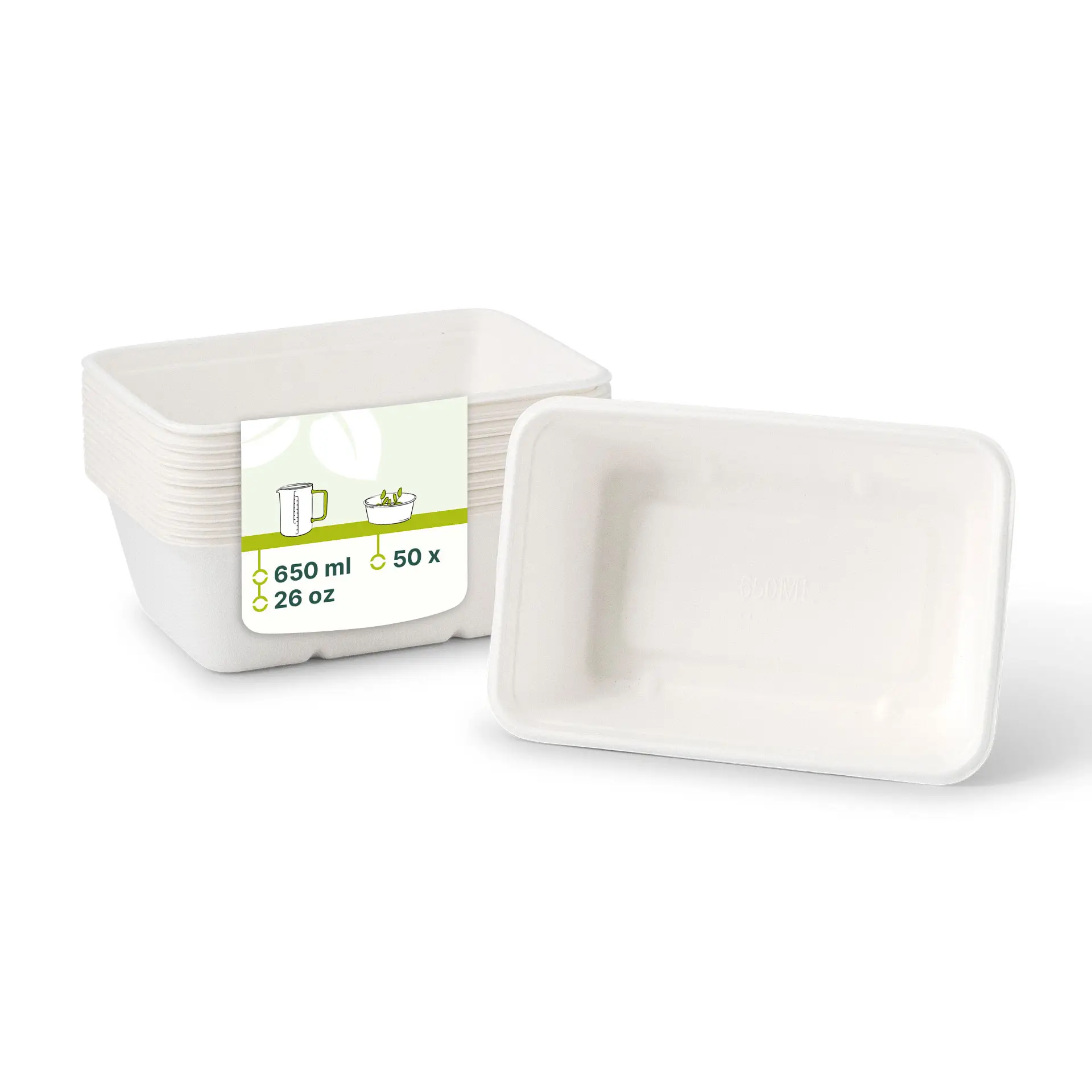 Zuckerrohr Schalen 17 x 12 x 6 cm, 650 ml, rechteckig