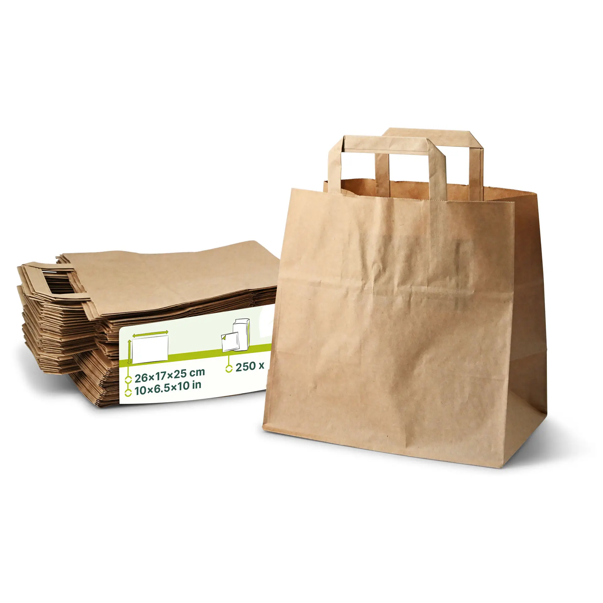 Tragetaschen aus Recyclingpapier L, 26 x 17 x 25 cm, braun, breiter Boden  