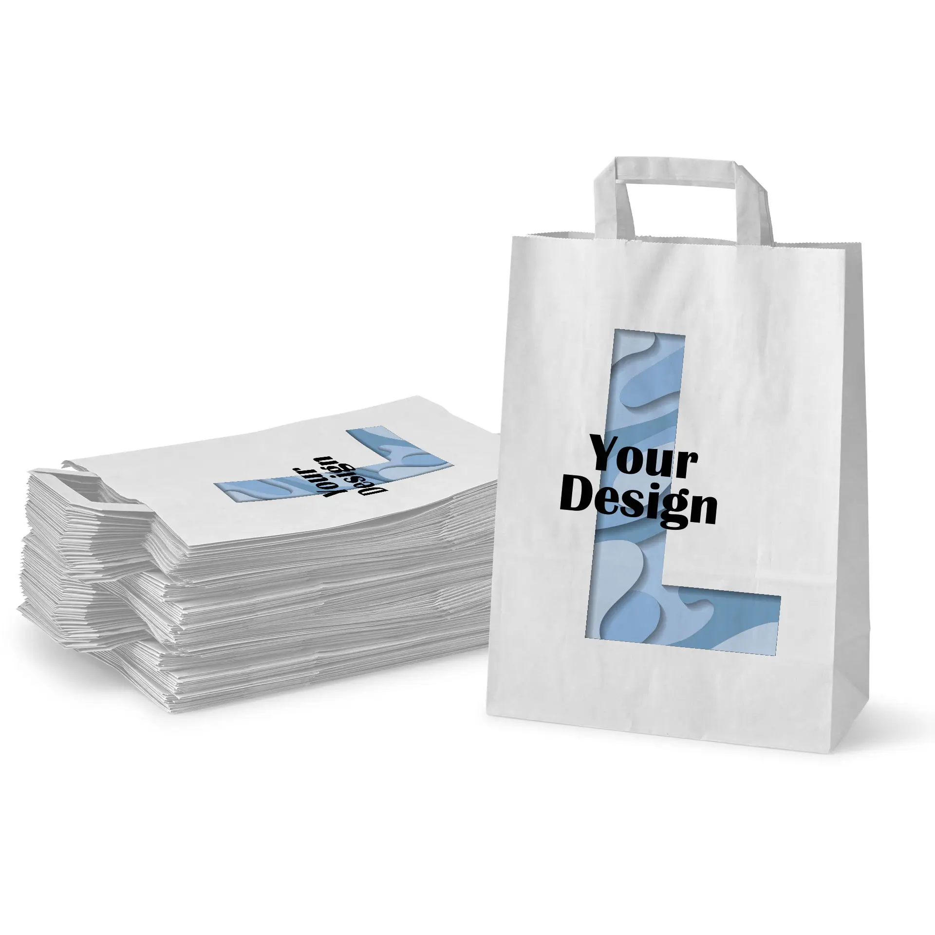 Papiertragetaschen bedrucken, L - 26 x 12 x 35 cm, weiß