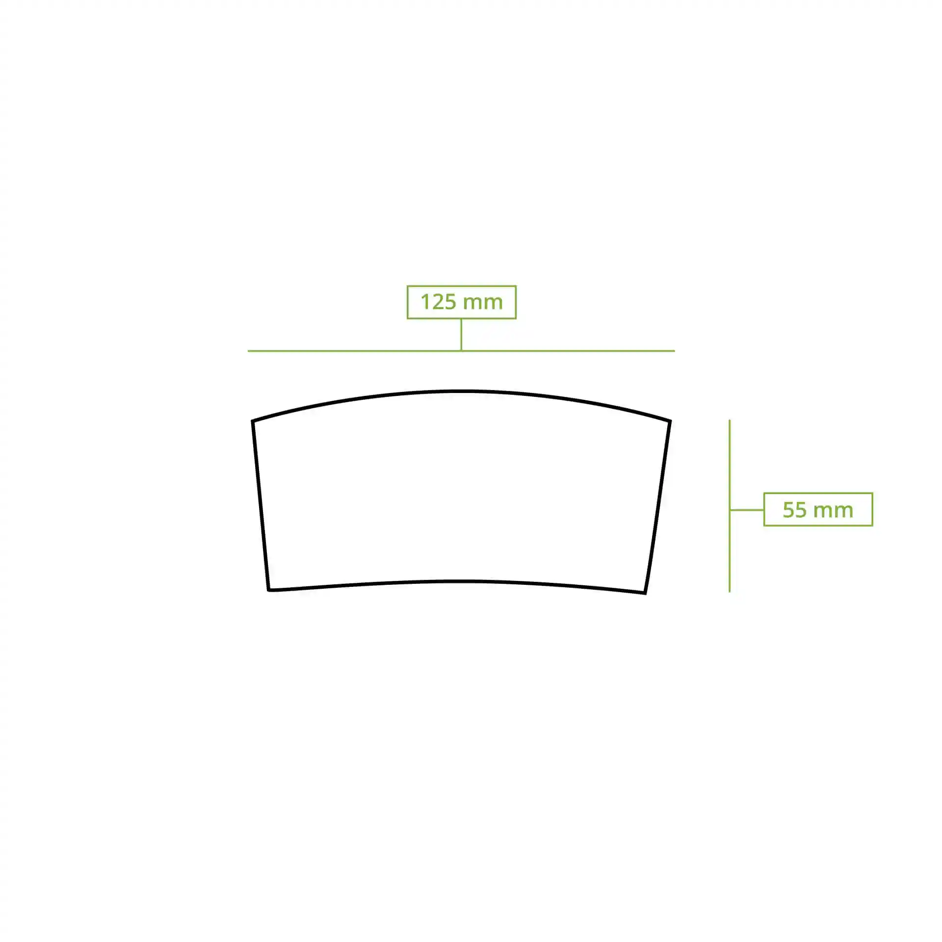 Disegno schematico di una manica per tazza con dimensioni di 125 mm di larghezza e 55 mm di altezza.