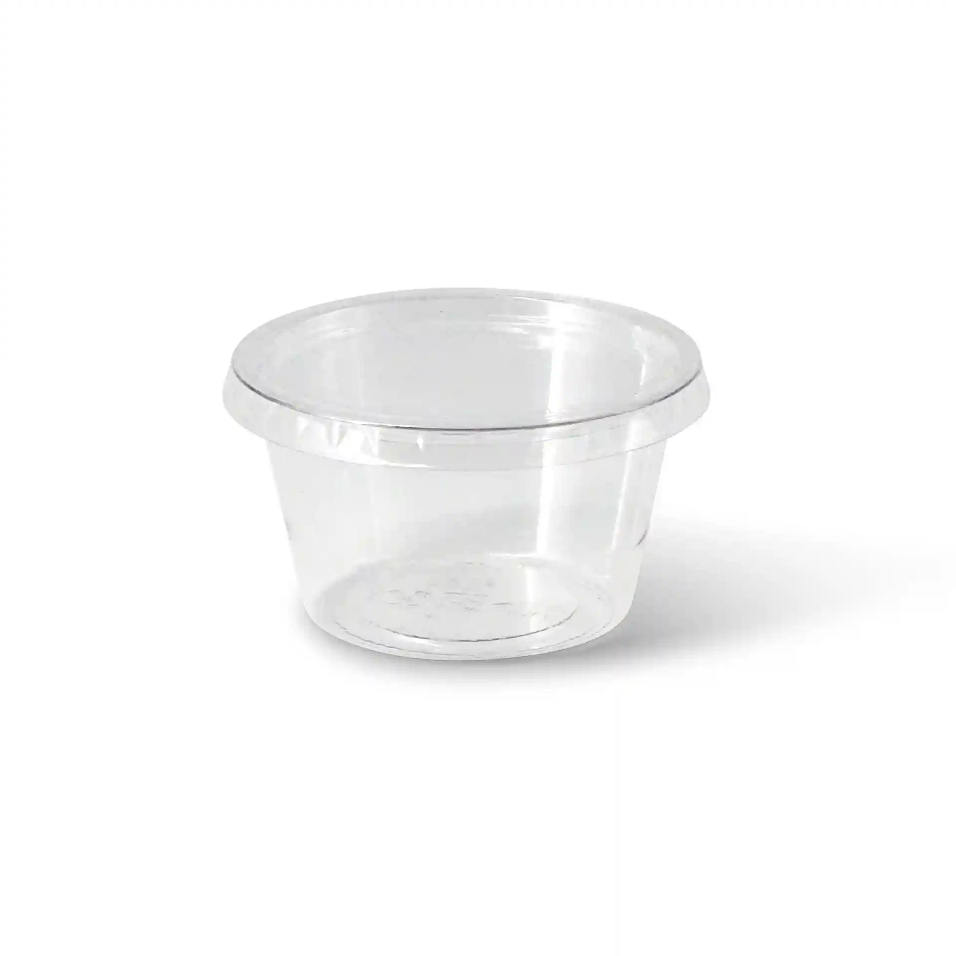 Bicchiere in PLA trasparente con un diametro di 70 mm e un'altezza di 40 mm, capacità di 80 ml.
