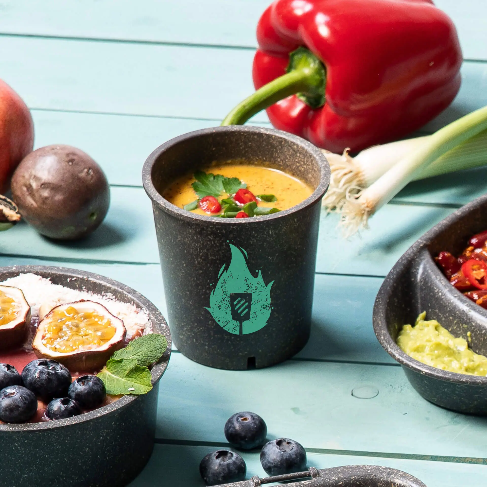 Stampare bicchieri da zuppa riutilizzabili, 400 ml, grigio