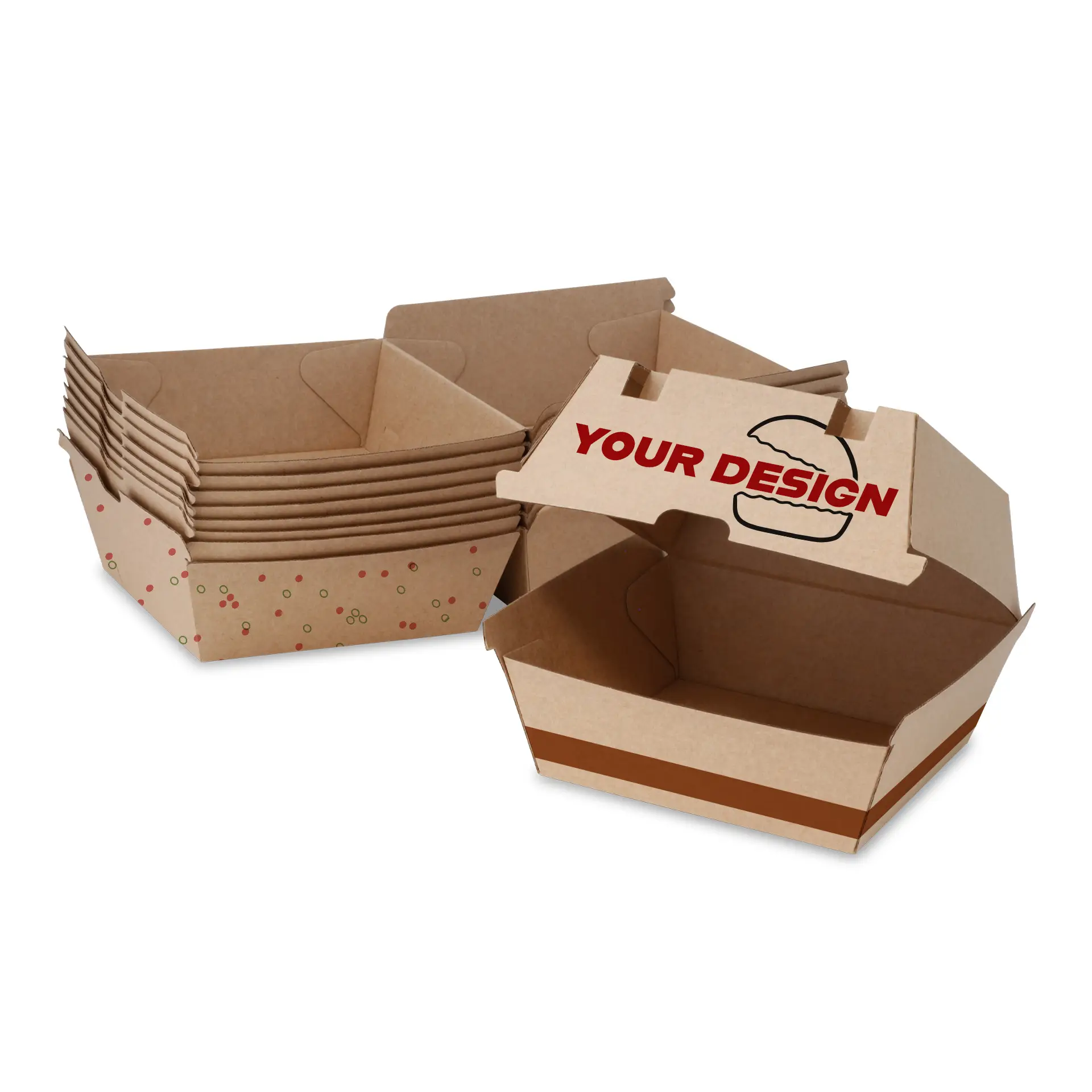 Scatole per burger stampate, 16,8 x 15,8 x 9,8 cm, marrone