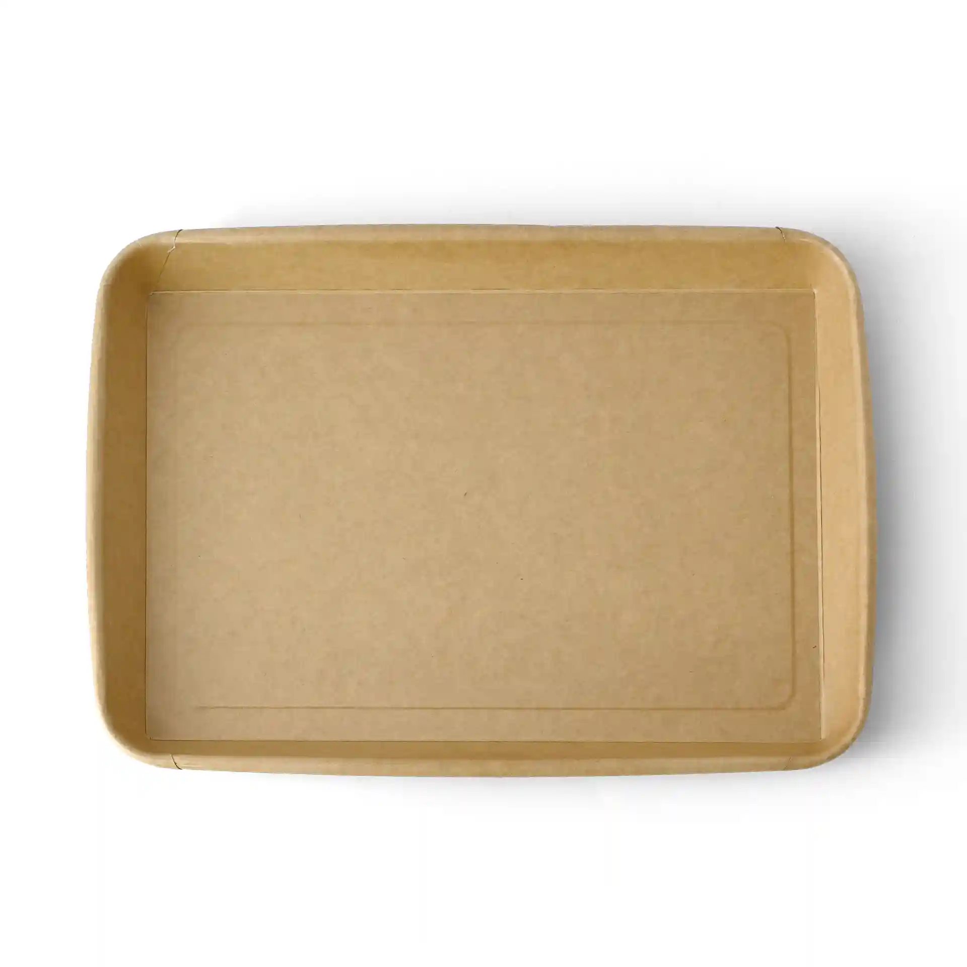 Vassoio rettangolare marrone con superficie rivestita in PE, misura 25,5 x 18 x 3 cm.