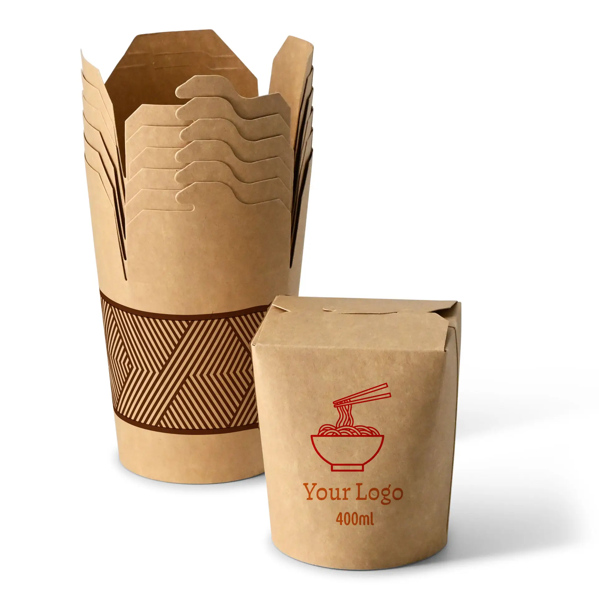 Scatole noodles personalizzate, 400 ml, marrone, con rivestimento PLA