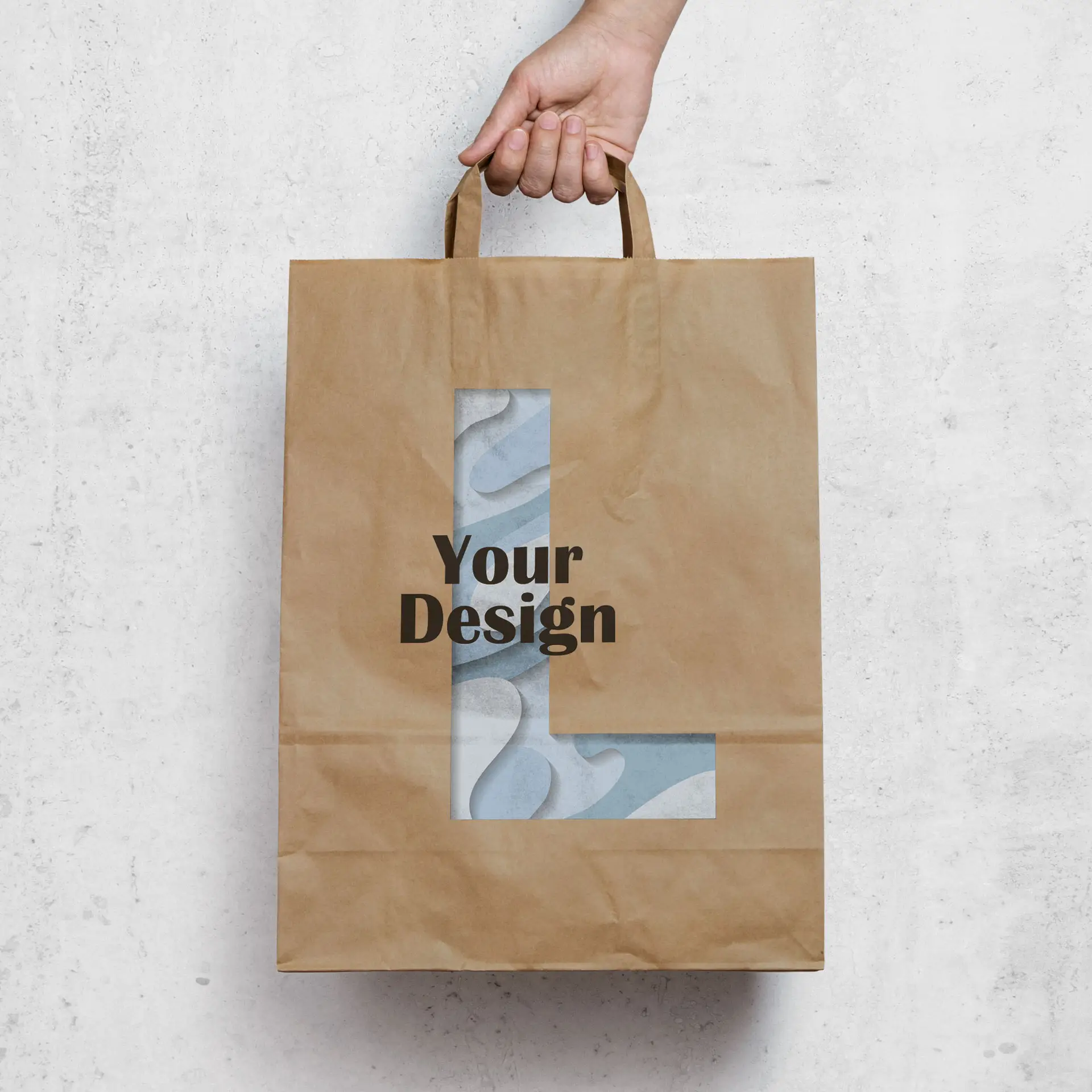 Papiertragetaschen bedrucken, L - 26 x 12 x 35 cm, braun