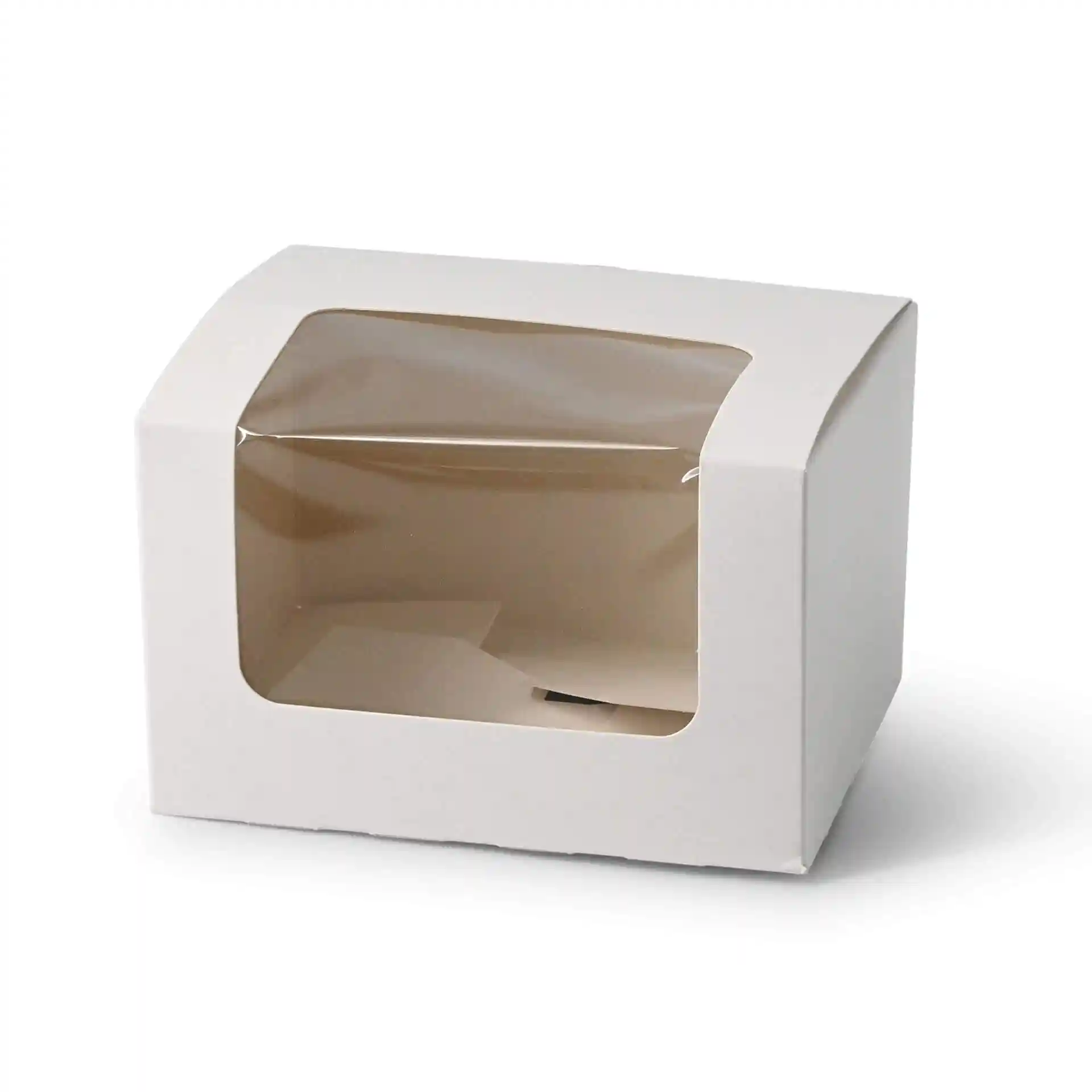 Scatola per dolci bianca con finestra in cellulosa, misura 13 x 11 x 8 cm.