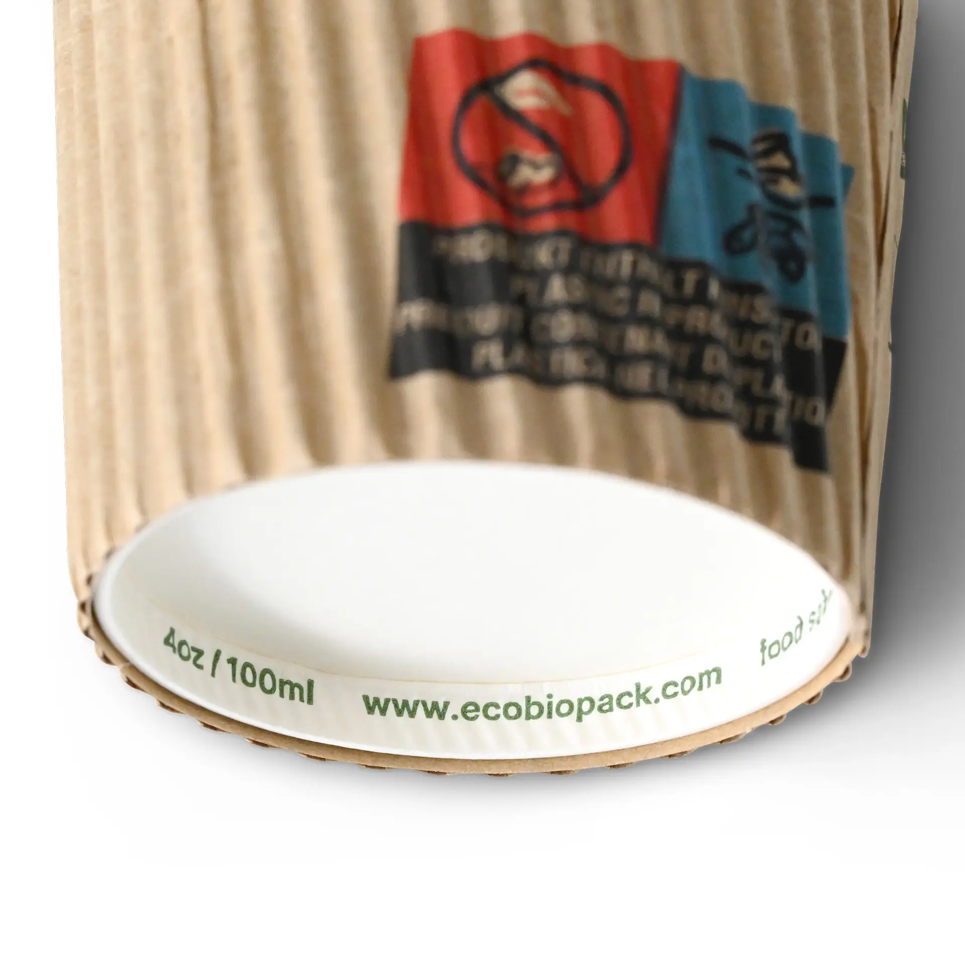 Bicchiere con parete ondulata / bicchiere da caffè da asporto 100 ml / 4 oz, Ø 62 mm, marrone / interno bianco, rivestimento in PLA