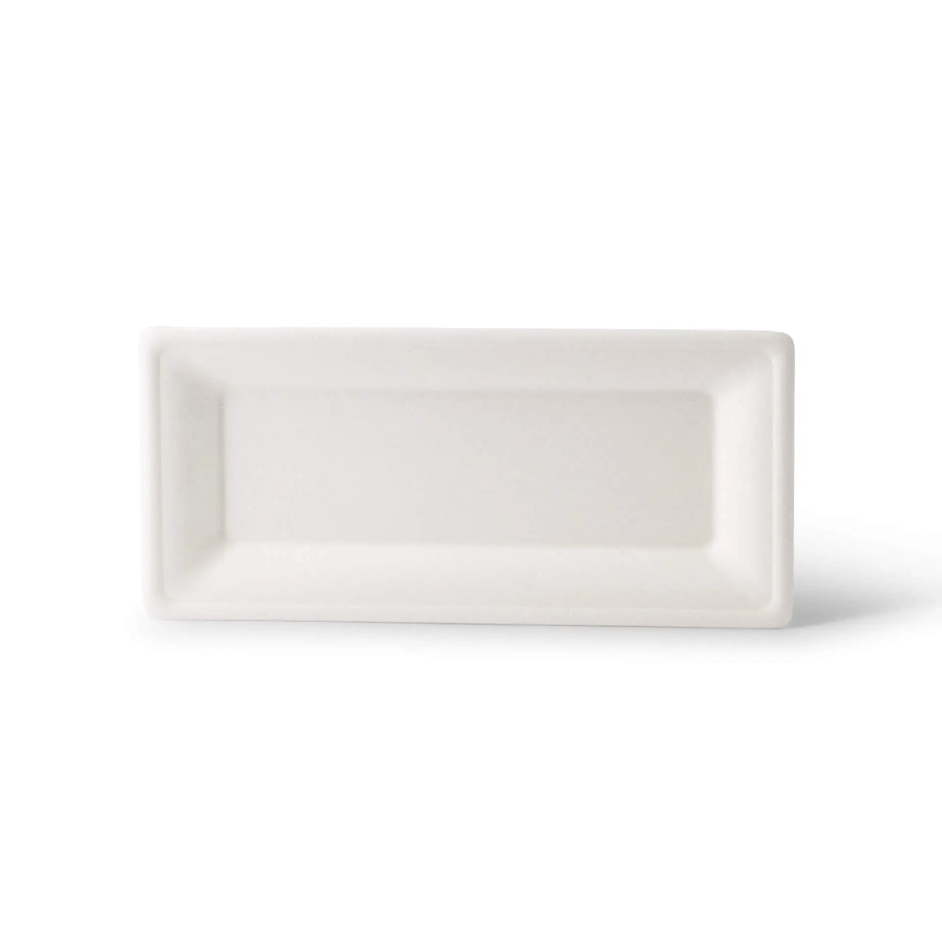 Piatto rettangolare in canna da zucchero di 26 x 13 cm, adatto per piatti caldi e freddi, ecologico e biodegradabile.