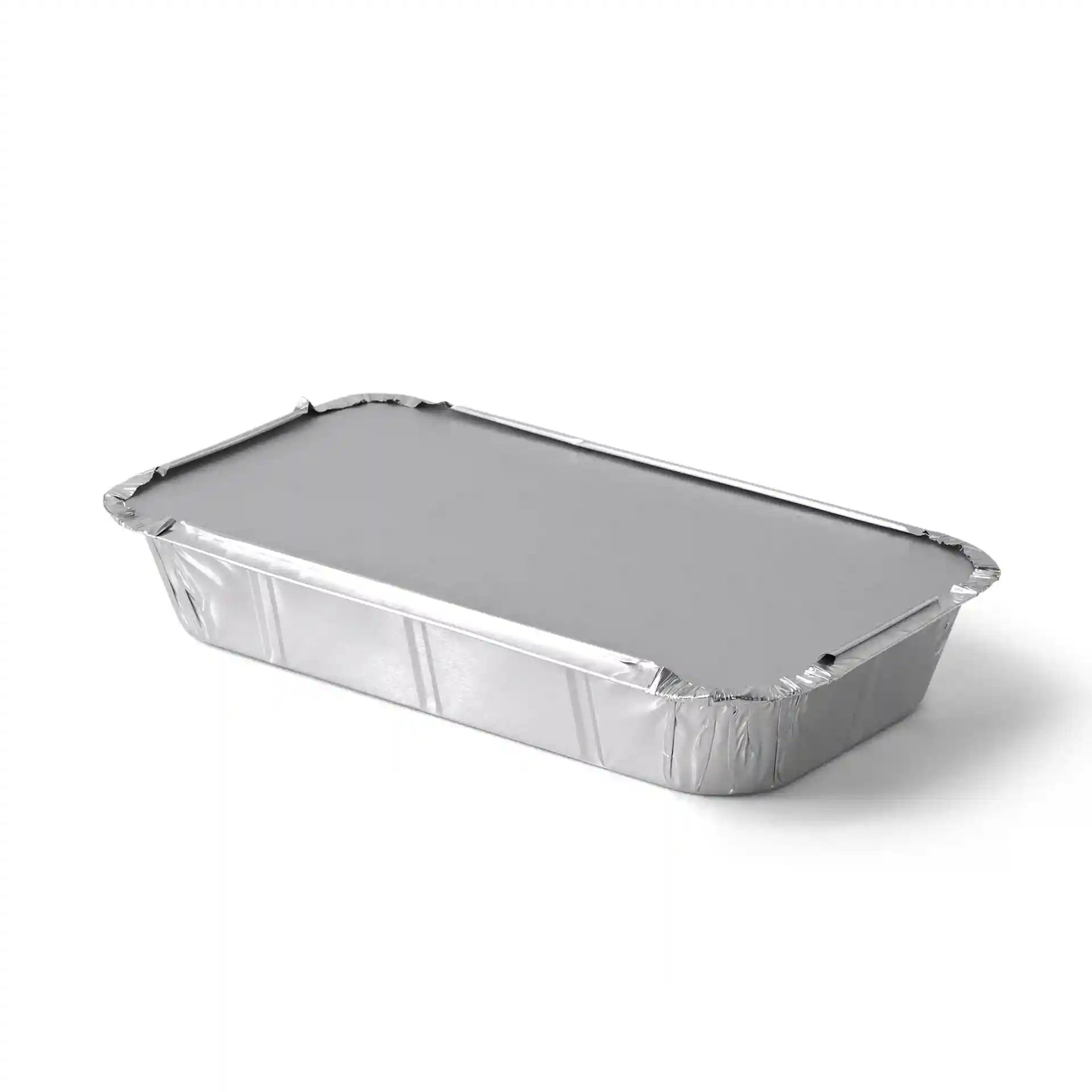 Contenitore rettangolare in alluminio di 22,4 x 13,2 x 3,4 cm con una capacità di 650 ml.