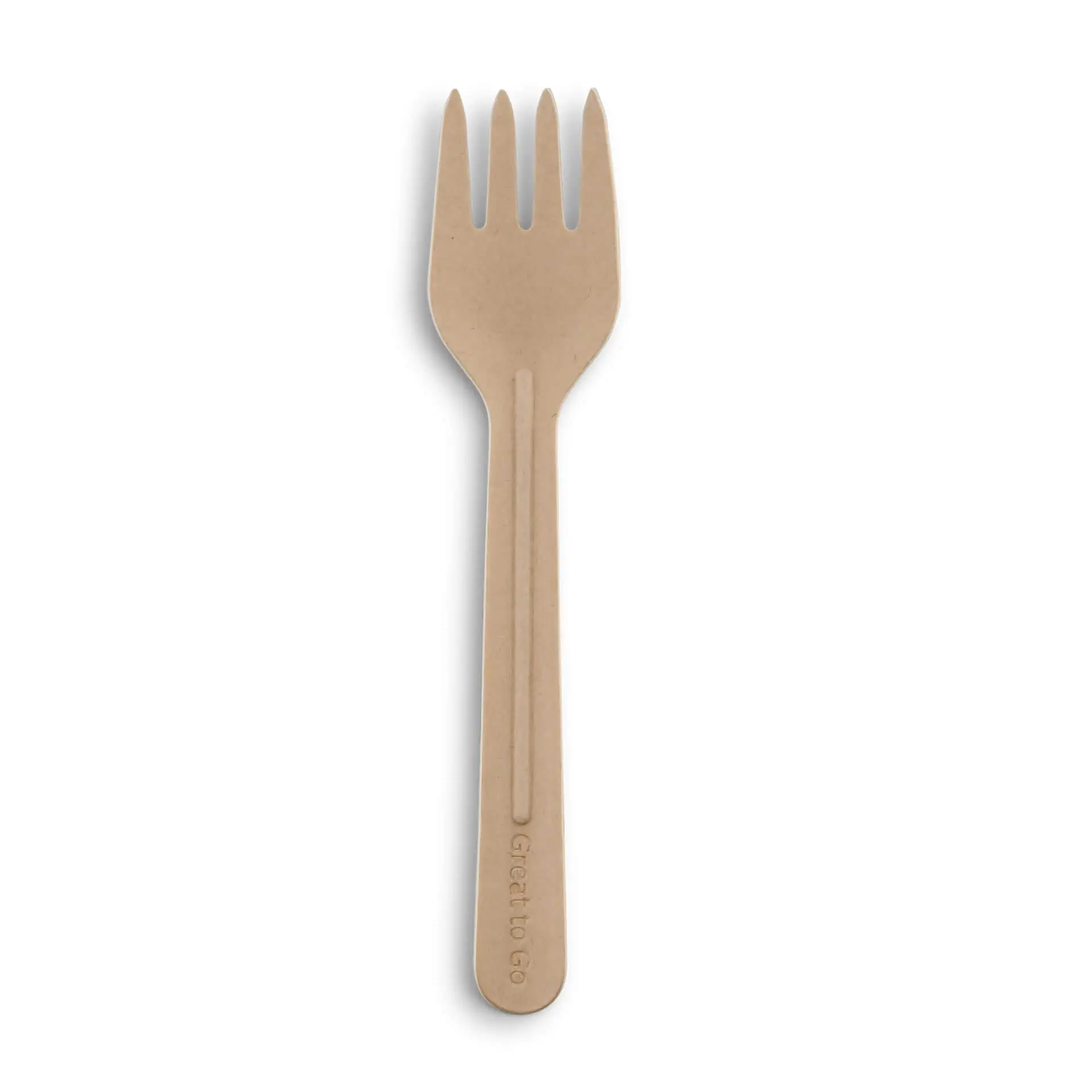 Fork in carta usa e getta marrone, 16,5 cm; adatta per asporto e catering, con embossing "Great to Go".