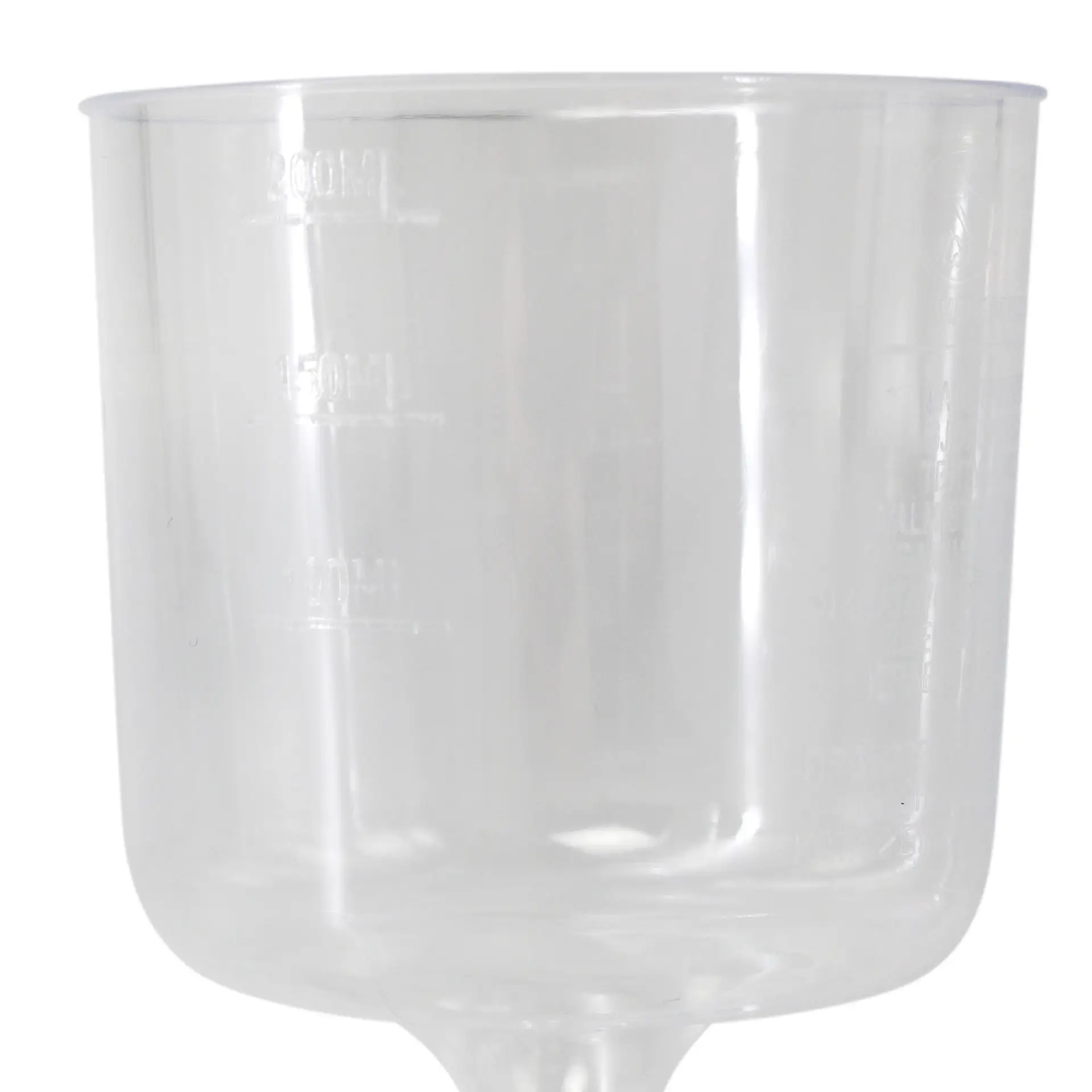 Bicchiere da vino trasparente con una capacità di 200 ml, con segni di misurazione sul lato.