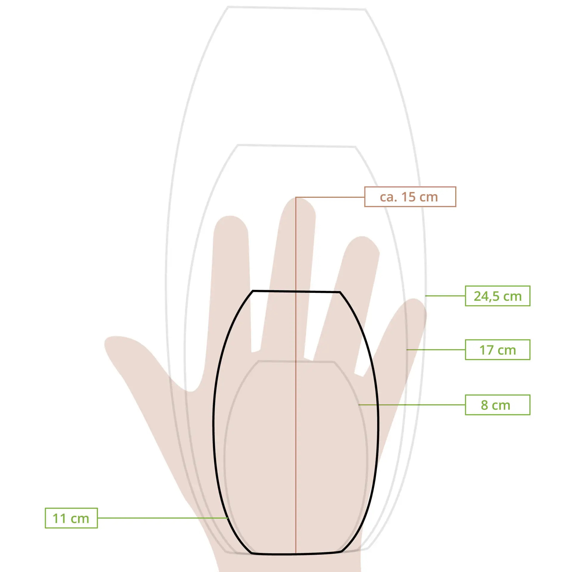 Disegno schematico di una forma di barca con linee di dimensione che mostrano le misure di altezza, lunghezza e larghezza.