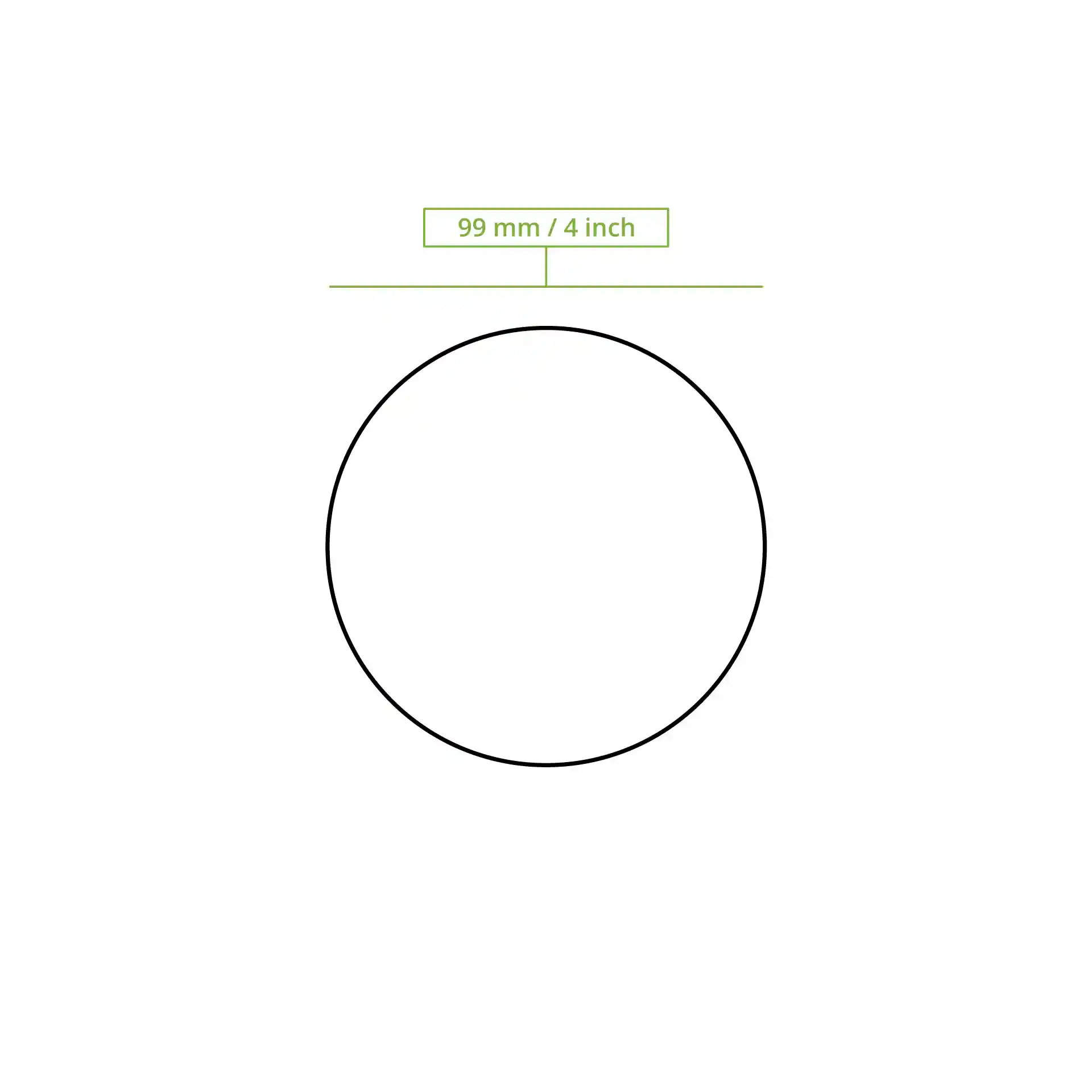 Disegno schematico di un cerchio con un diametro di 99 mm e un'etichetta che indica la misura.
