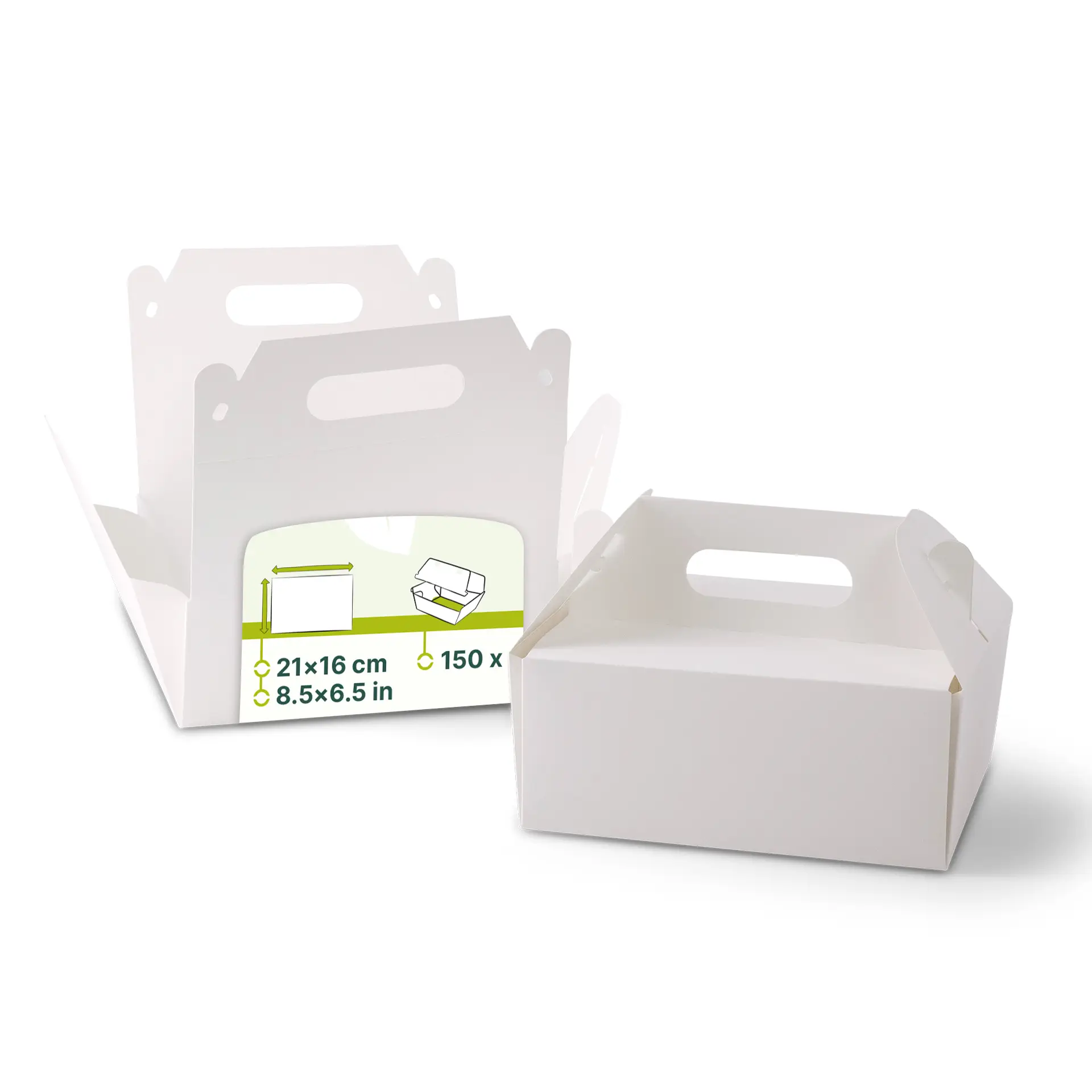 Kuchenbox aus Pappe mit Griff M, 21 x 16 x 9 cm, weiß, faltbar