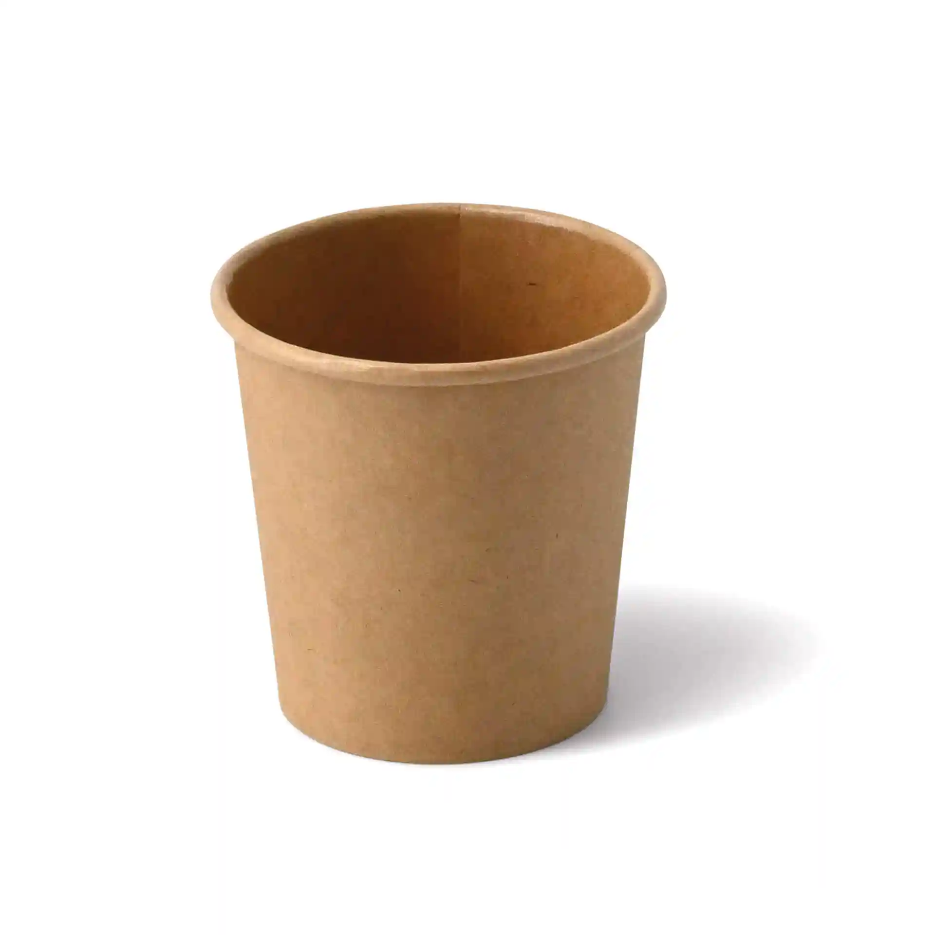 Bicchiere di cartone marrone con forma rotonda, capacità di 4 oz e altezza di 60 mm.