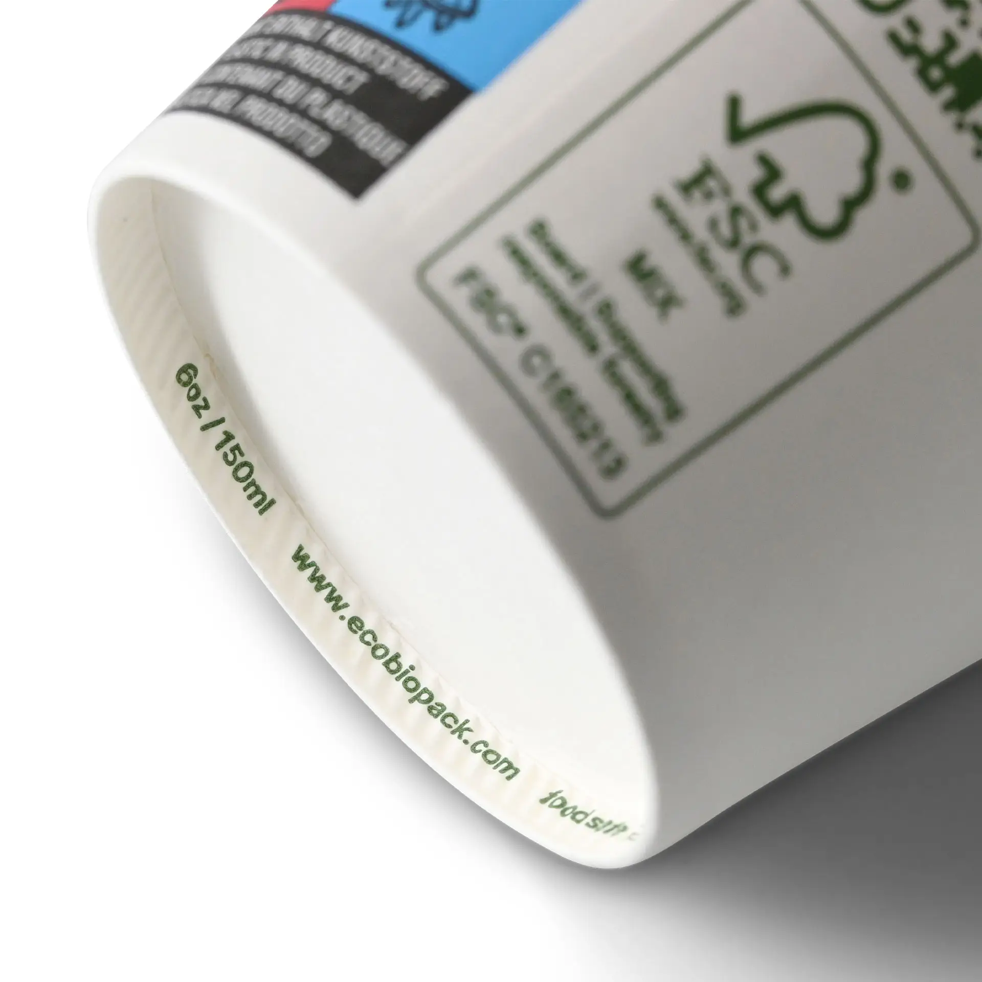 Bicchiere di carta 150 ml / 6 oz, Ø 80 mm, monostrato, bianco, con rivestimento in PLA