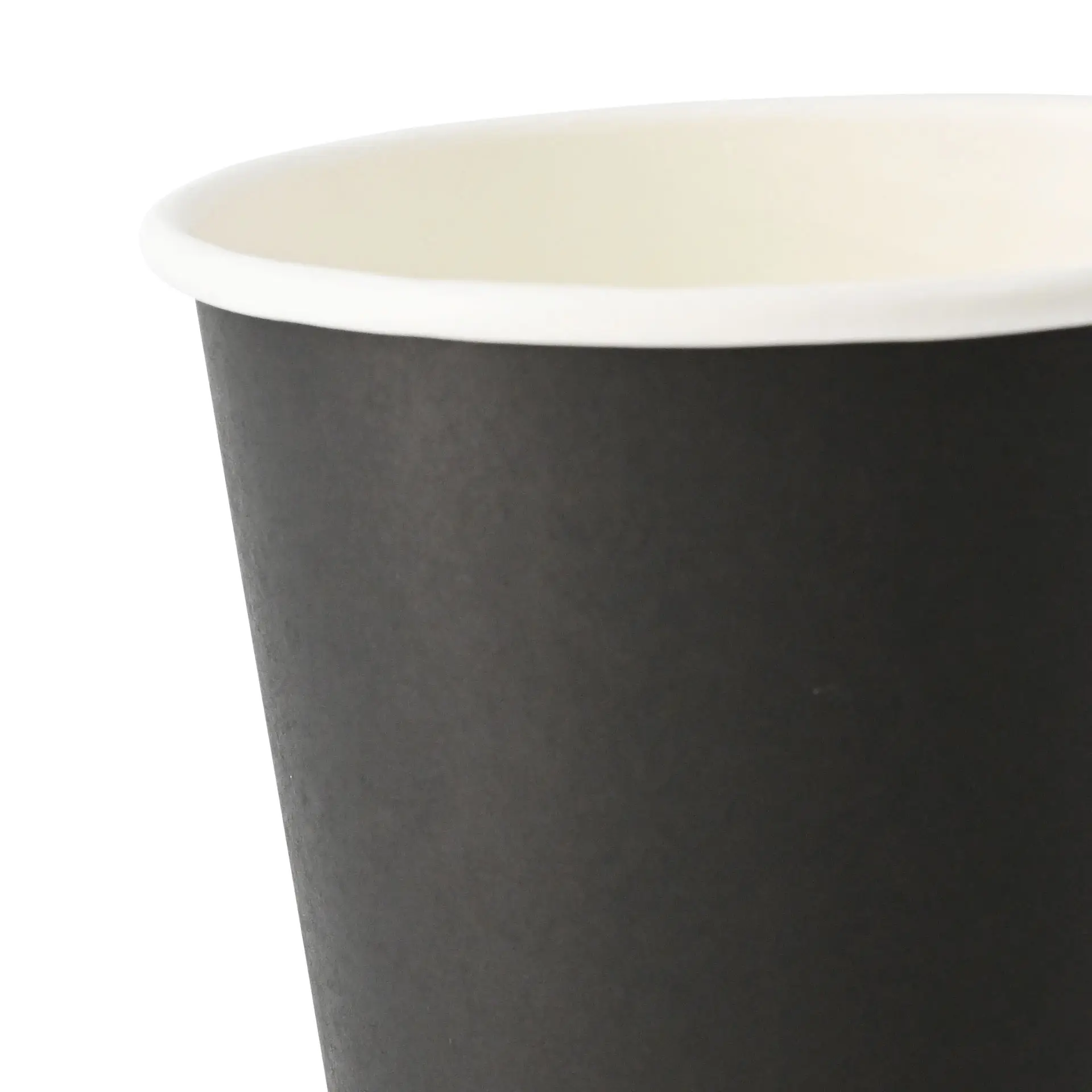 Tazza di carta nera a parete singola con rivestimento PLA, adatta per bevande calde e fredde, capacità di 300 ml.