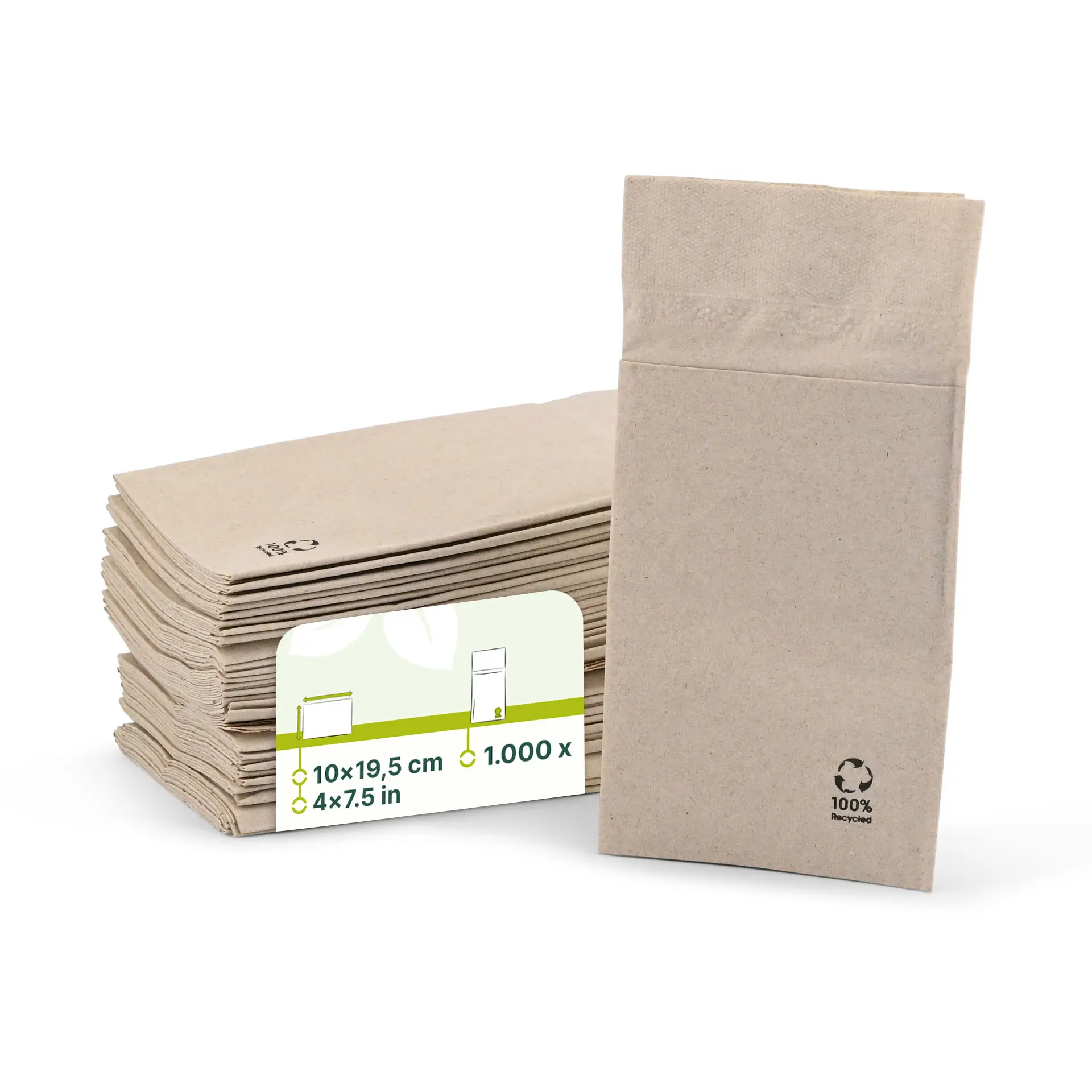 Besteck-Servietten aus recyceltem Papier 10 x 19,5 cm, 2-lagig, ungebleicht