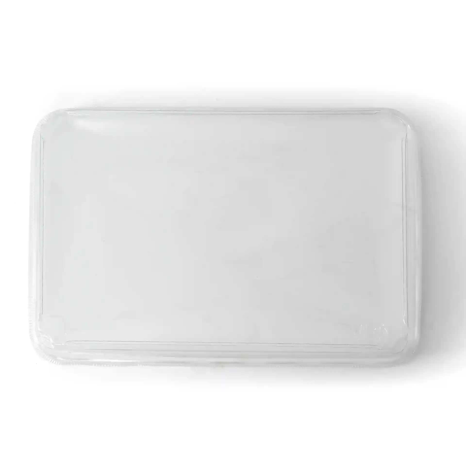 Coperchio in PET trasparente per scatole di sushi, misura 25,5 x 18 x 3 cm, con un'altezza di 3,5 cm.