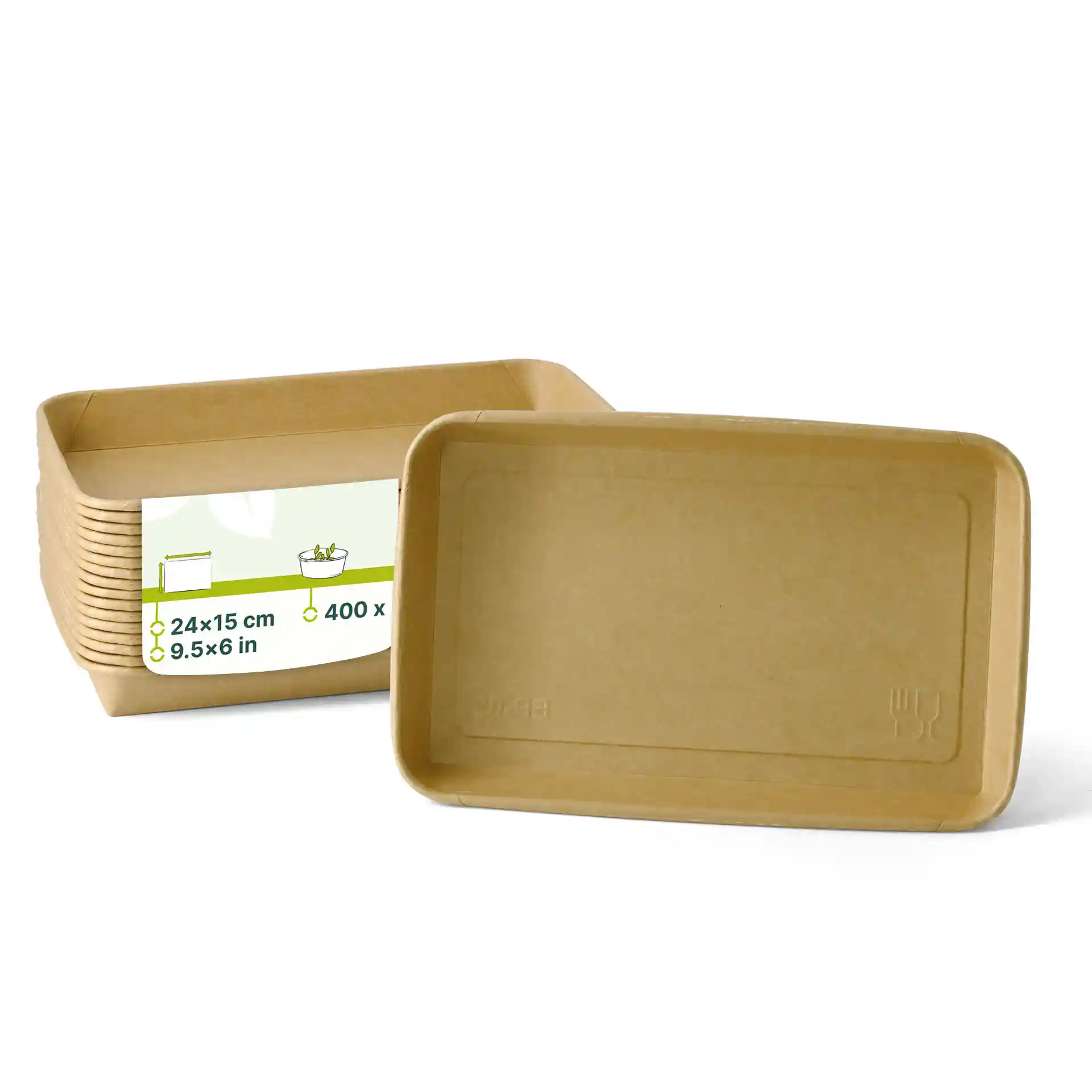 Scatole di sushi marroni, dimensioni 24 x 15 cm, con superficie rivestita in PE, impilate con una scatola davanti.