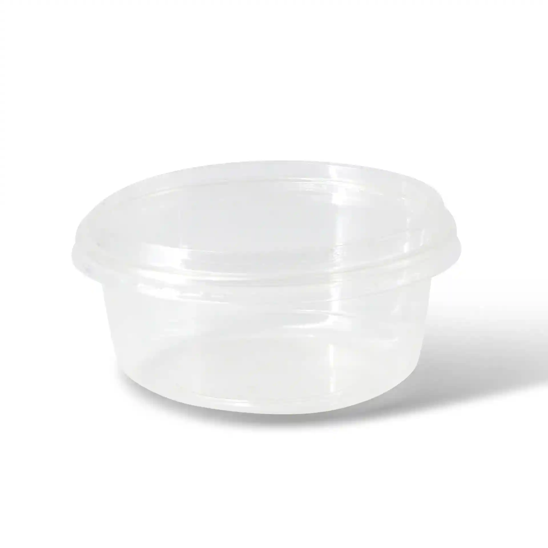 Contenitore rotondo trasparente con capacità di 360 ml e diametro di 121 mm.