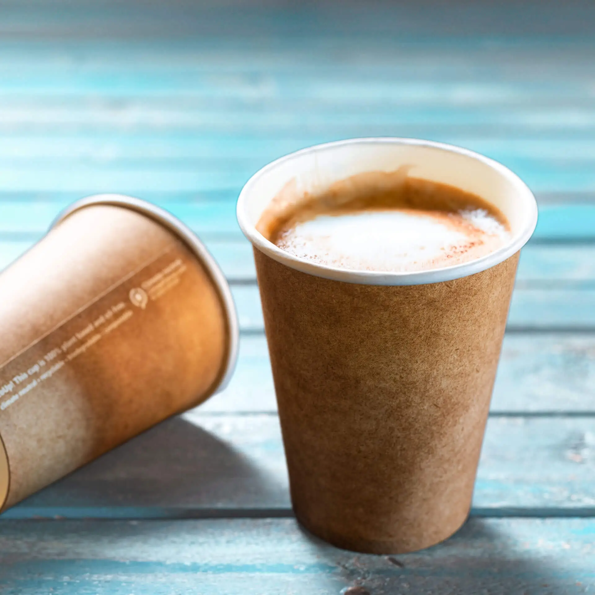 Bicchiere di carta 300 ml / 12 oz, Ø 90 mm, monostrato, marrone / interno bianco, con rivestimento in PLA