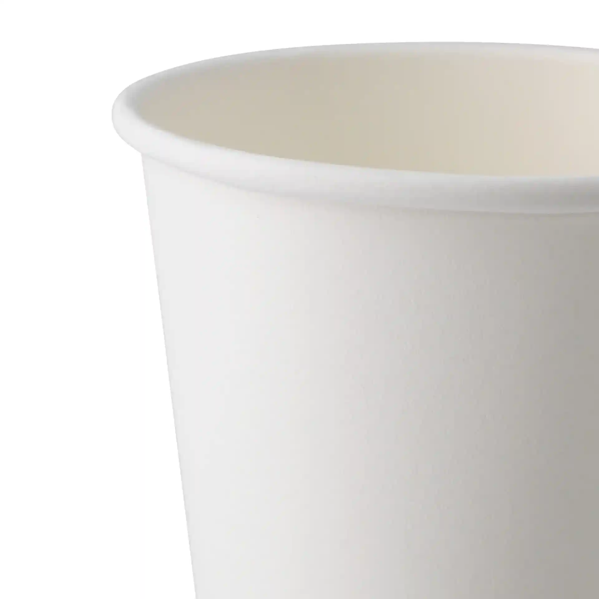 Bicchiere di carta bianco con parete singola, capacità di 300 ml e diametro di 90 mm.