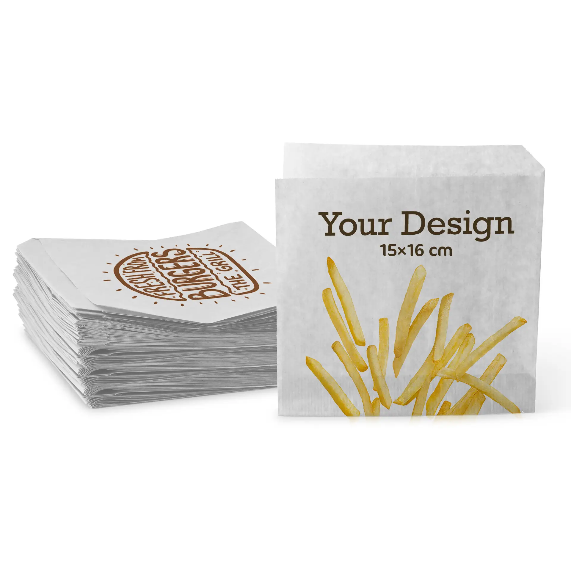 Buste per hamburger stampate, 15 x 16 cm, bianco