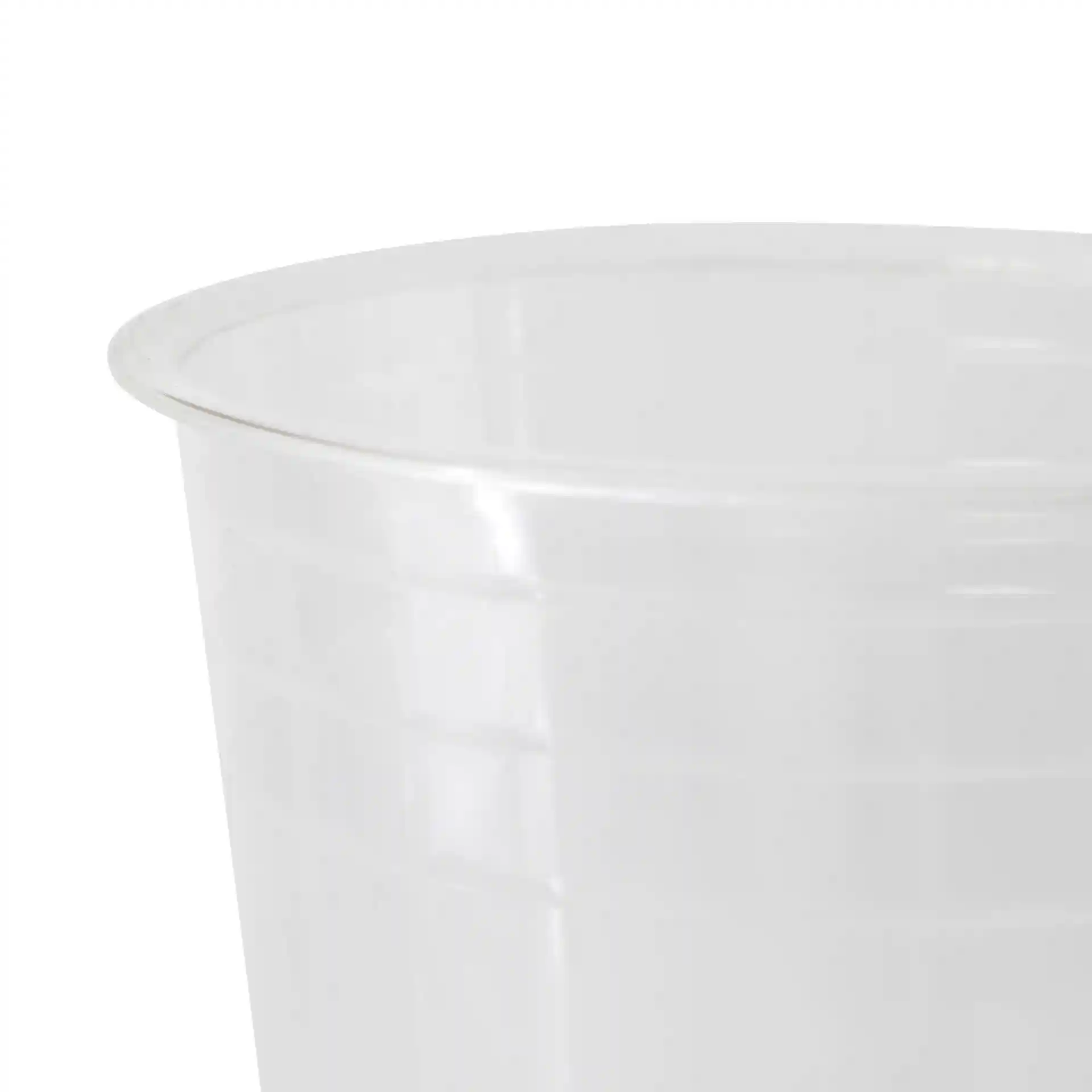Bicchiere in plastica PLA trasparente con un'altezza di 148 mm e un diametro superiore di 95 mm.