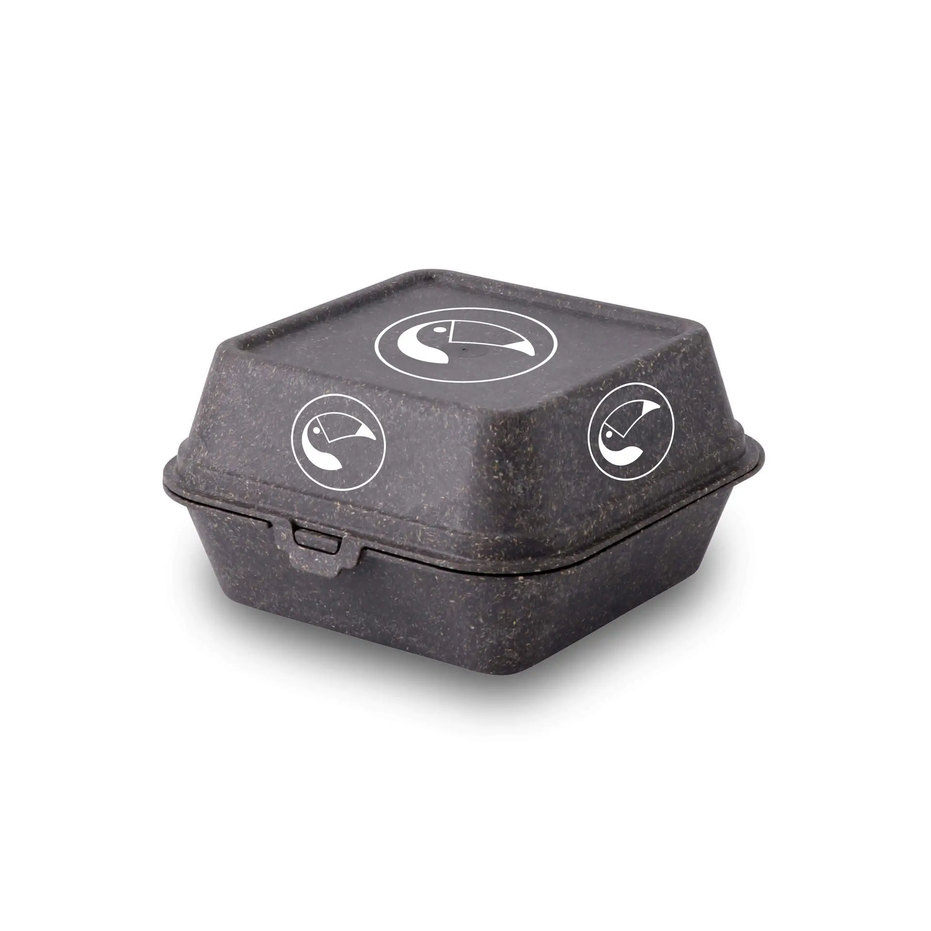 Scatole burger riutilizzabili stampate, 16 x 15 x 8,5 cm, grigio, stampa su quattro lati