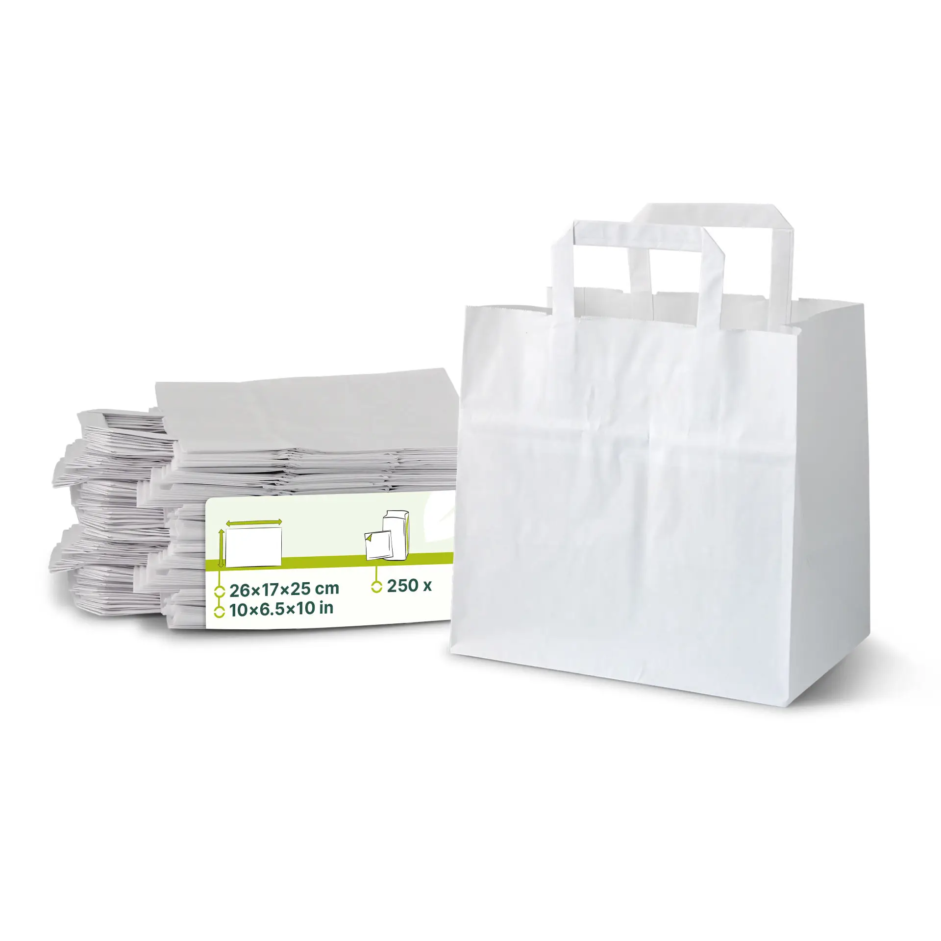 Tragetaschen aus Kraftpapier L, 26 x 17 x 25 cm, weiß, breiter Boden