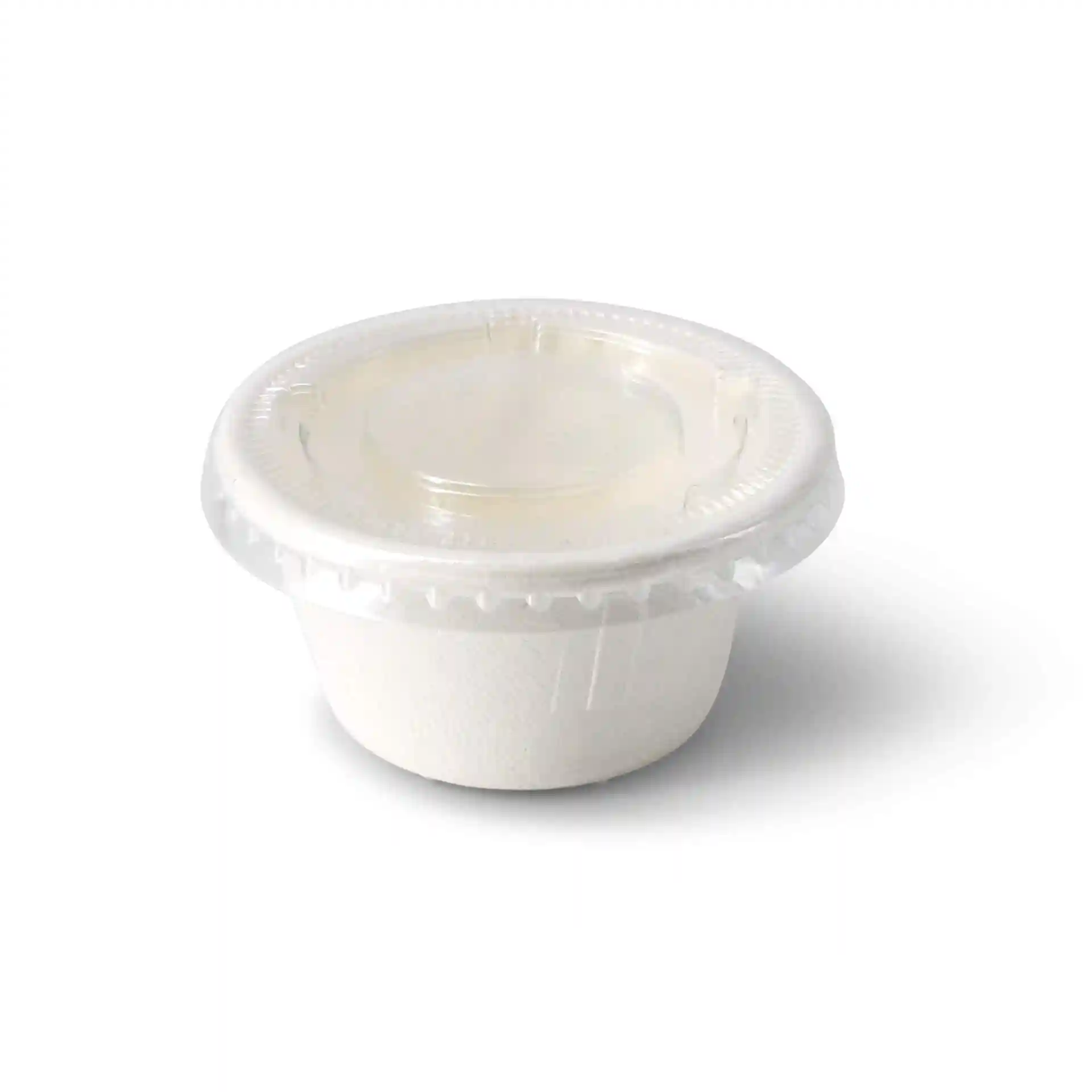 Contenitore rotondo in PET trasparente con coperchio, diametro di 64 mm.