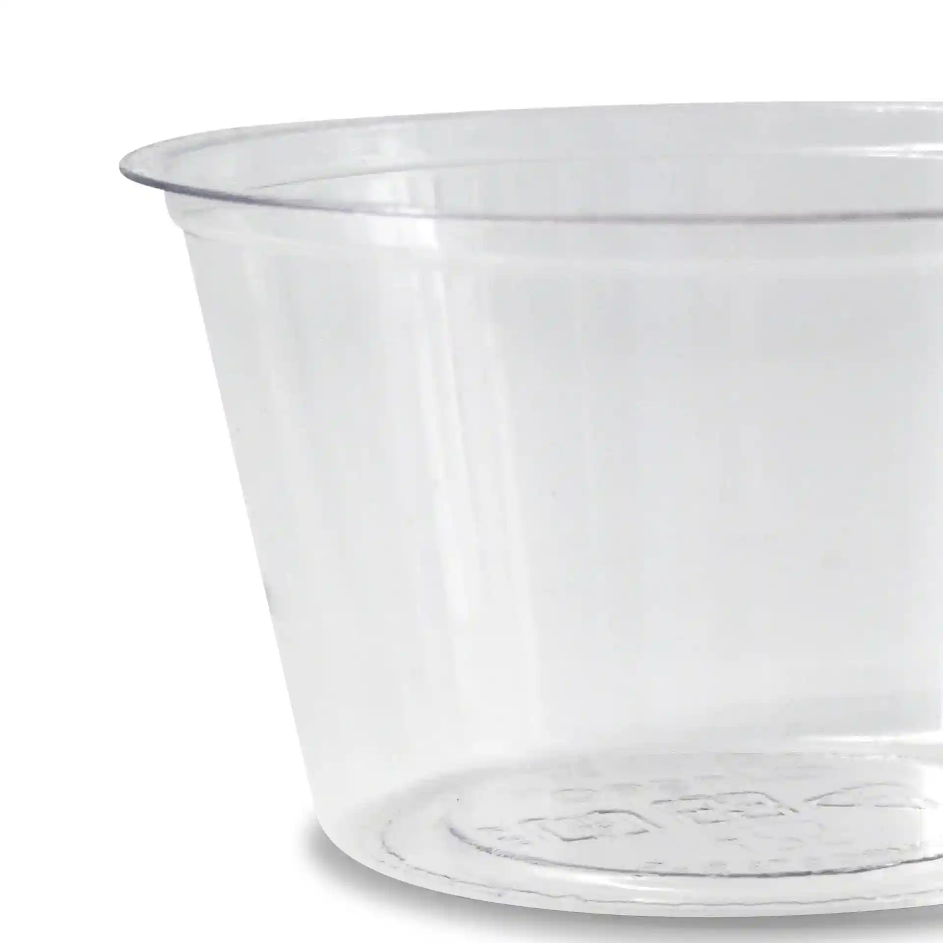 Bicchiere in PLA trasparente con un diametro di 70 mm e un'altezza di 40 mm, capacità di 80 ml.