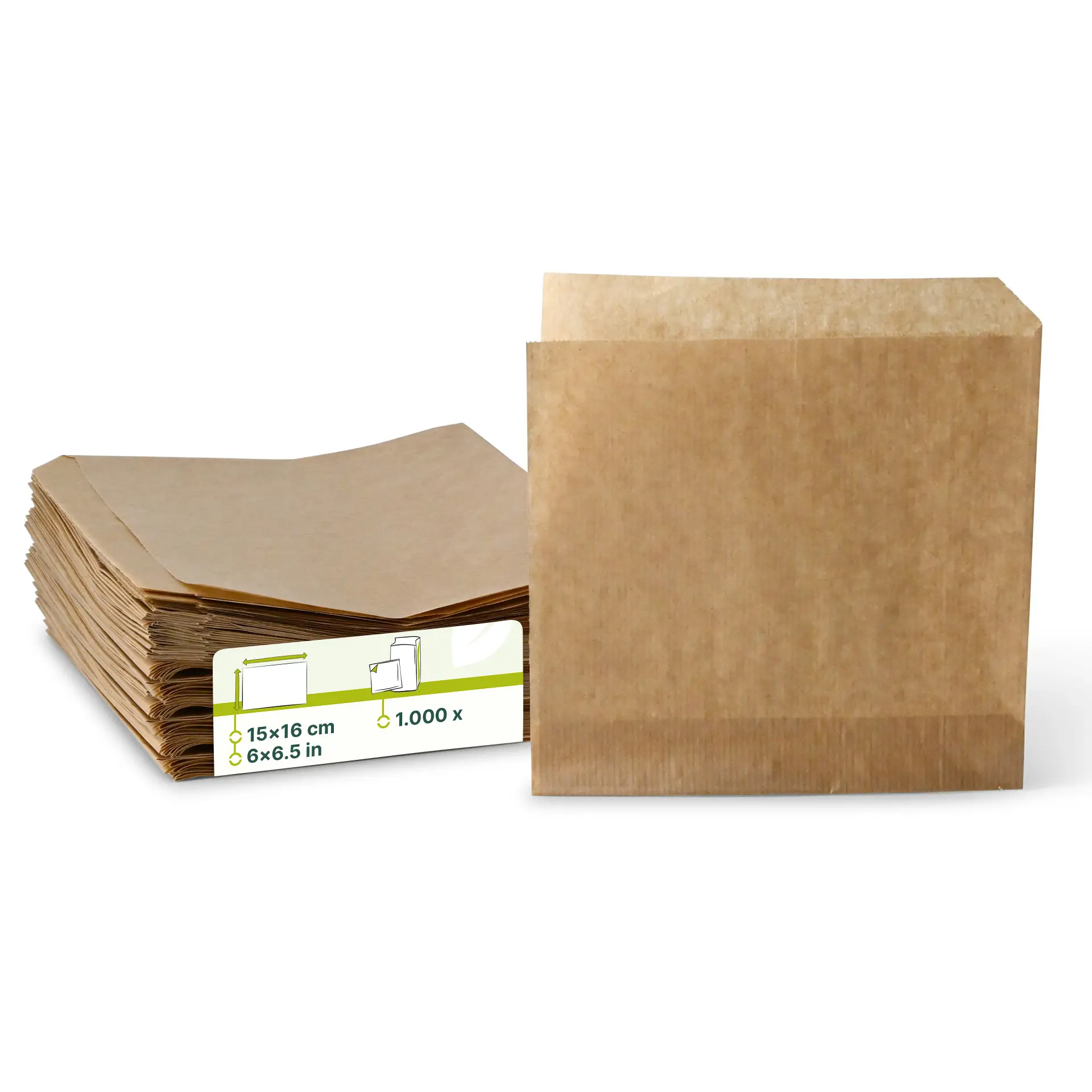 Snacktaschen aus Papier 15 x 16 cm, braun, seitlich offen