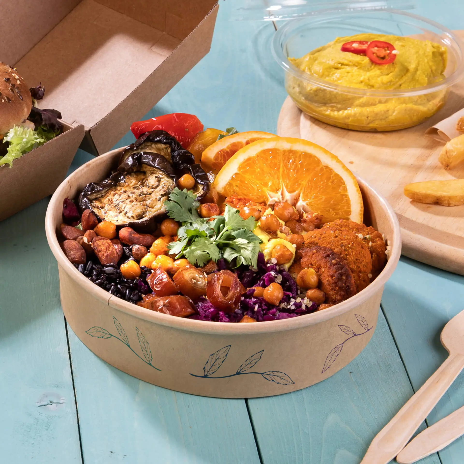 Ciotole per insalata personalizzate / Bowls stampate, 700 ml, Ø 185 mm, marrone, con rivestimento PE