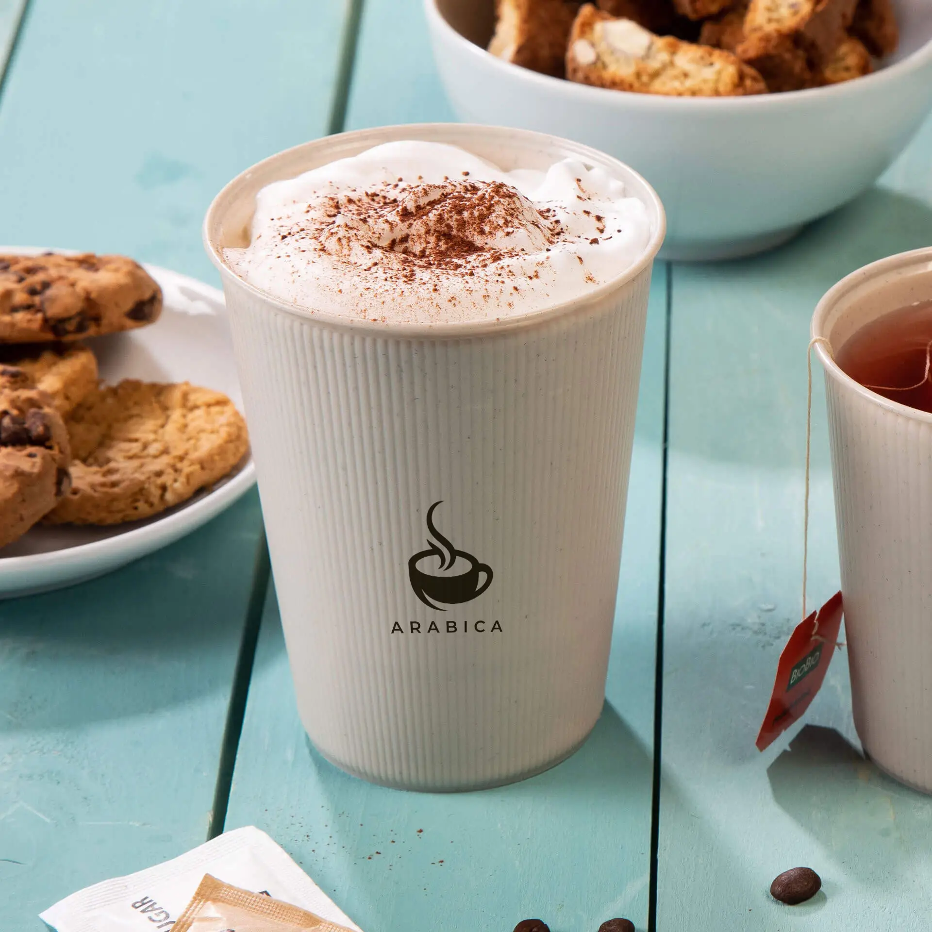 Bicchiere riutilizzabile personalizzato, effetto a coste, 400 ml / 16 oz, Ø 90 mm