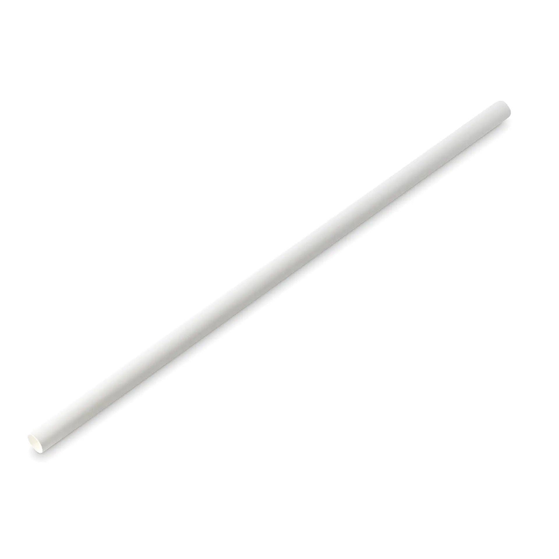 Straw jumbo in carta bianca, lungo 23 cm e con diametro di 0,8 cm, mostrato su sfondo bianco.
