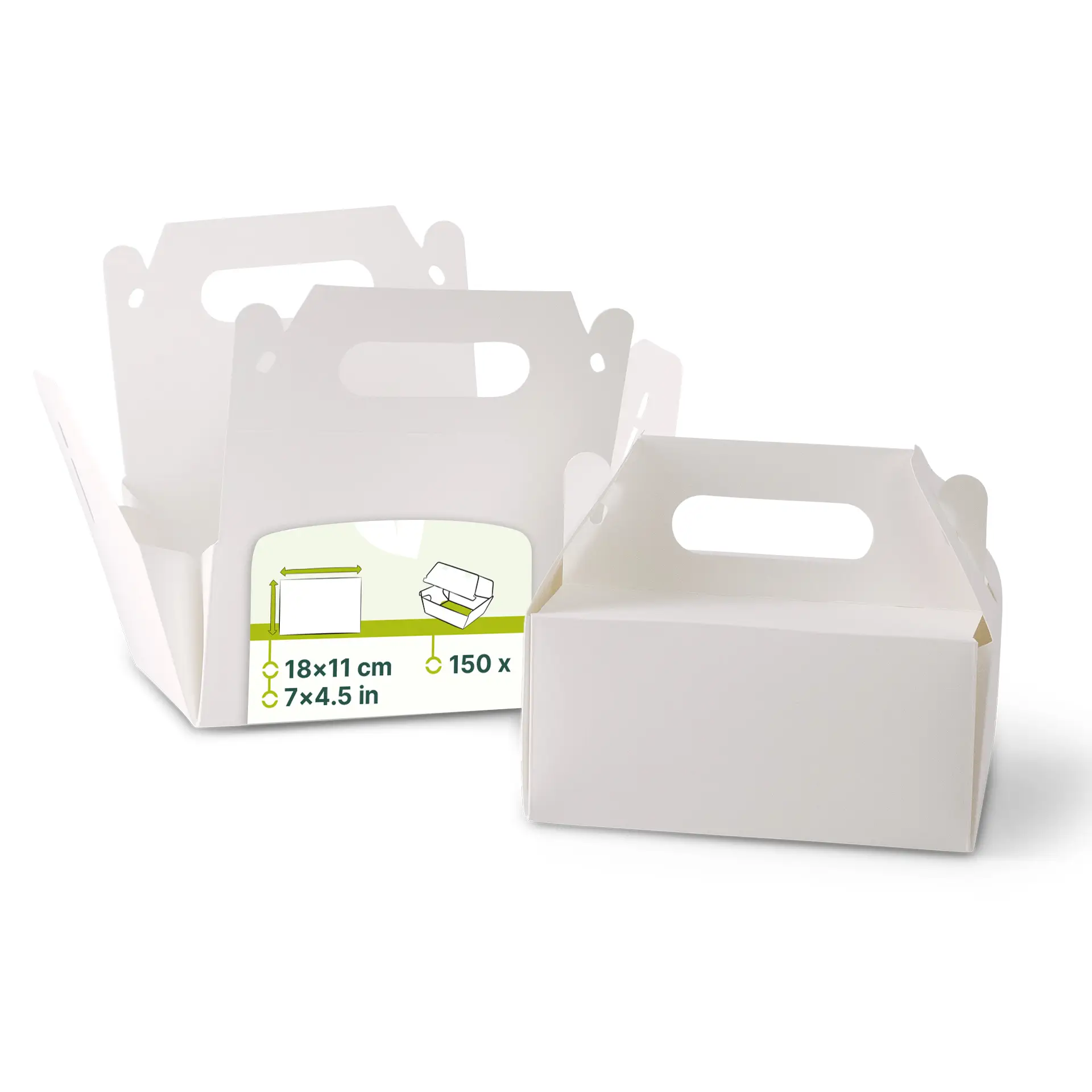 Kuchenbox aus Pappe mit Griff S, 18 x 11 x 9 cm, weiß, faltbar