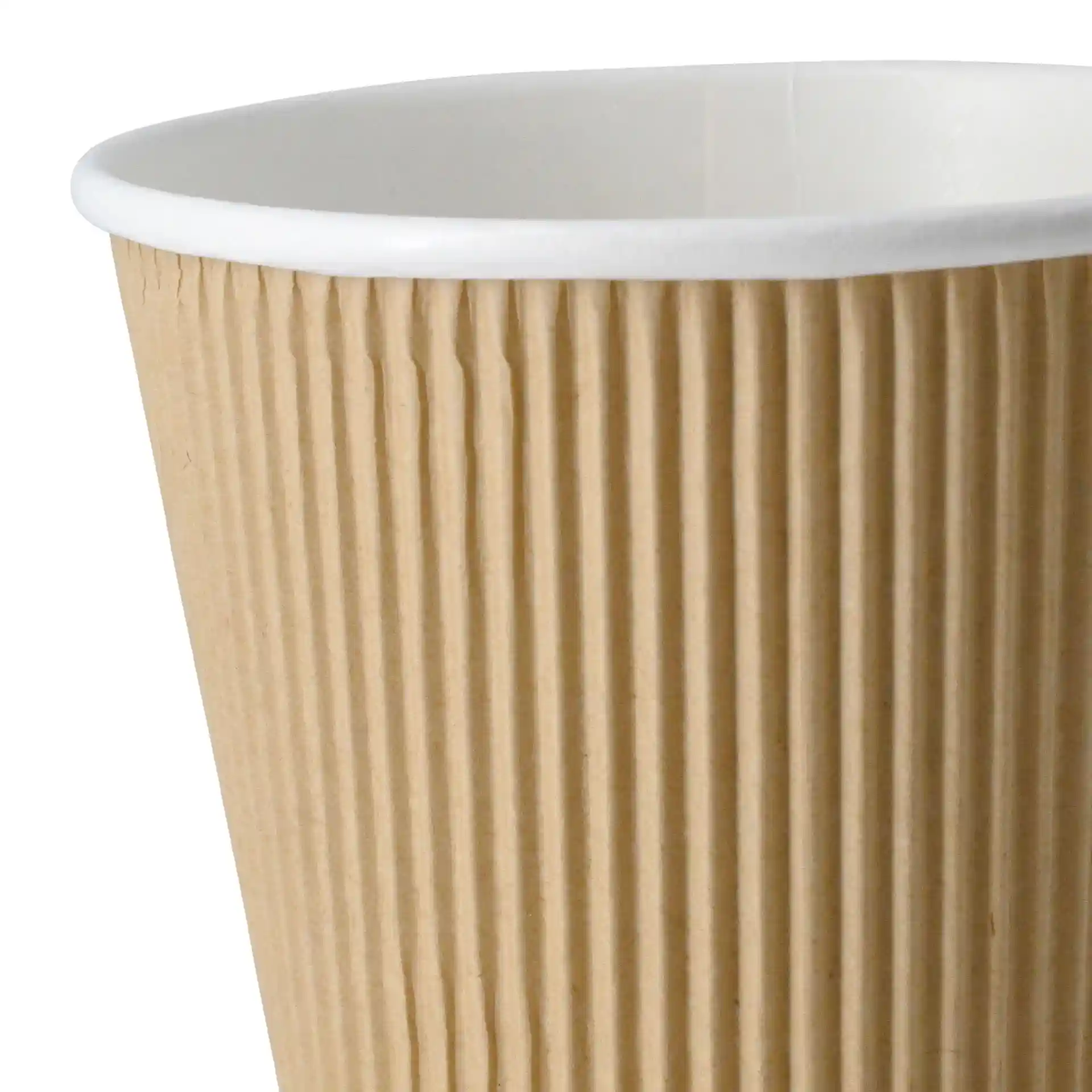 Bicchiere di cartone ondulato marrone per zuppa con interno bianco, misura 115 mm di diametro in cima.
