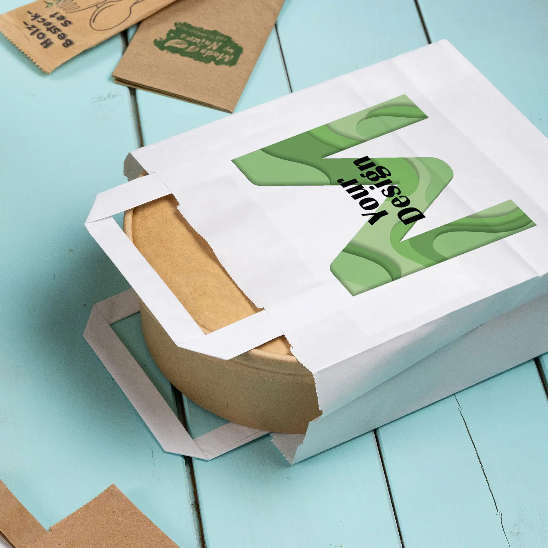 Papiertragetaschen bedrucken, M - 22 x 10 x 28 cm, weiß