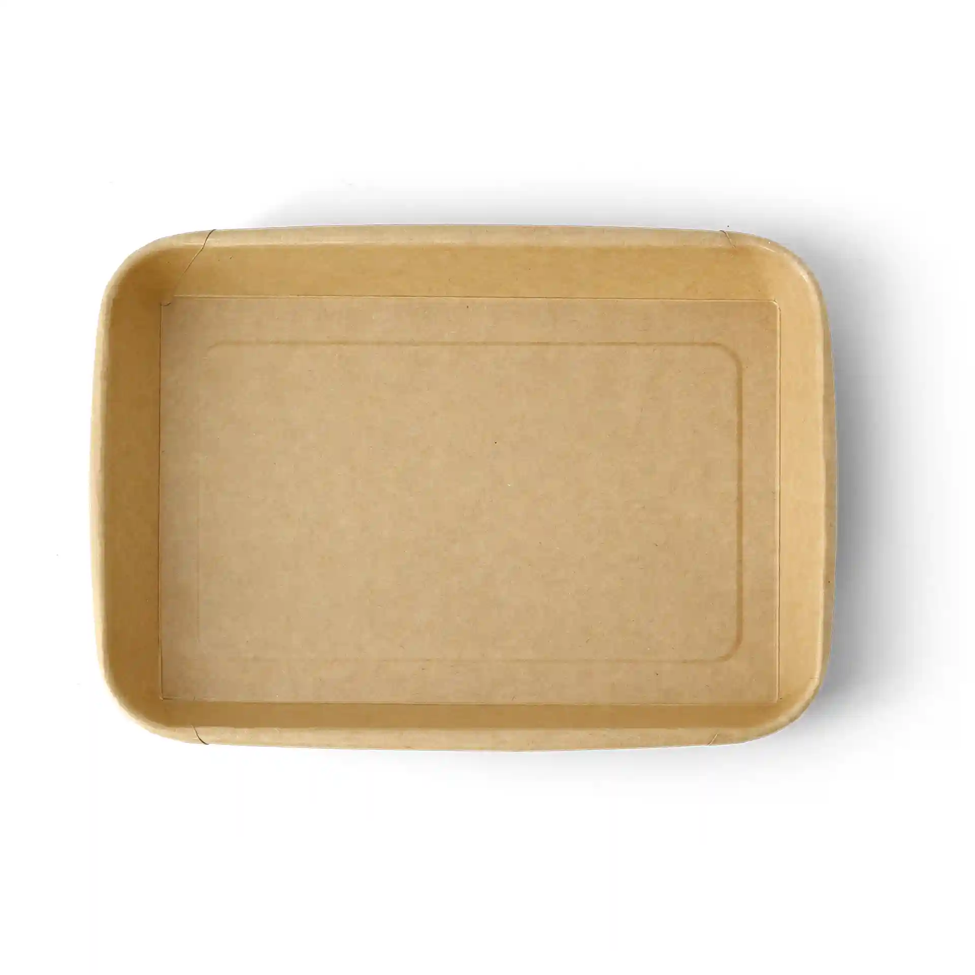 Scatola per sushi rettangolare marrone, dimensioni 22 x 14 x 2,5 cm, con superficie liscia e bordi leggermente rialzati.