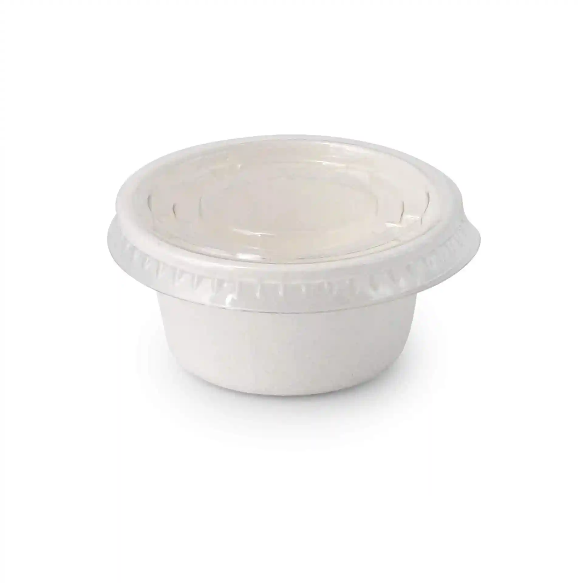 Bicchiere rotondo in bagassa con un diametro di 62 mm e un'altezza di 30 mm, progettato per un volume di riempimento di 50 ml.
