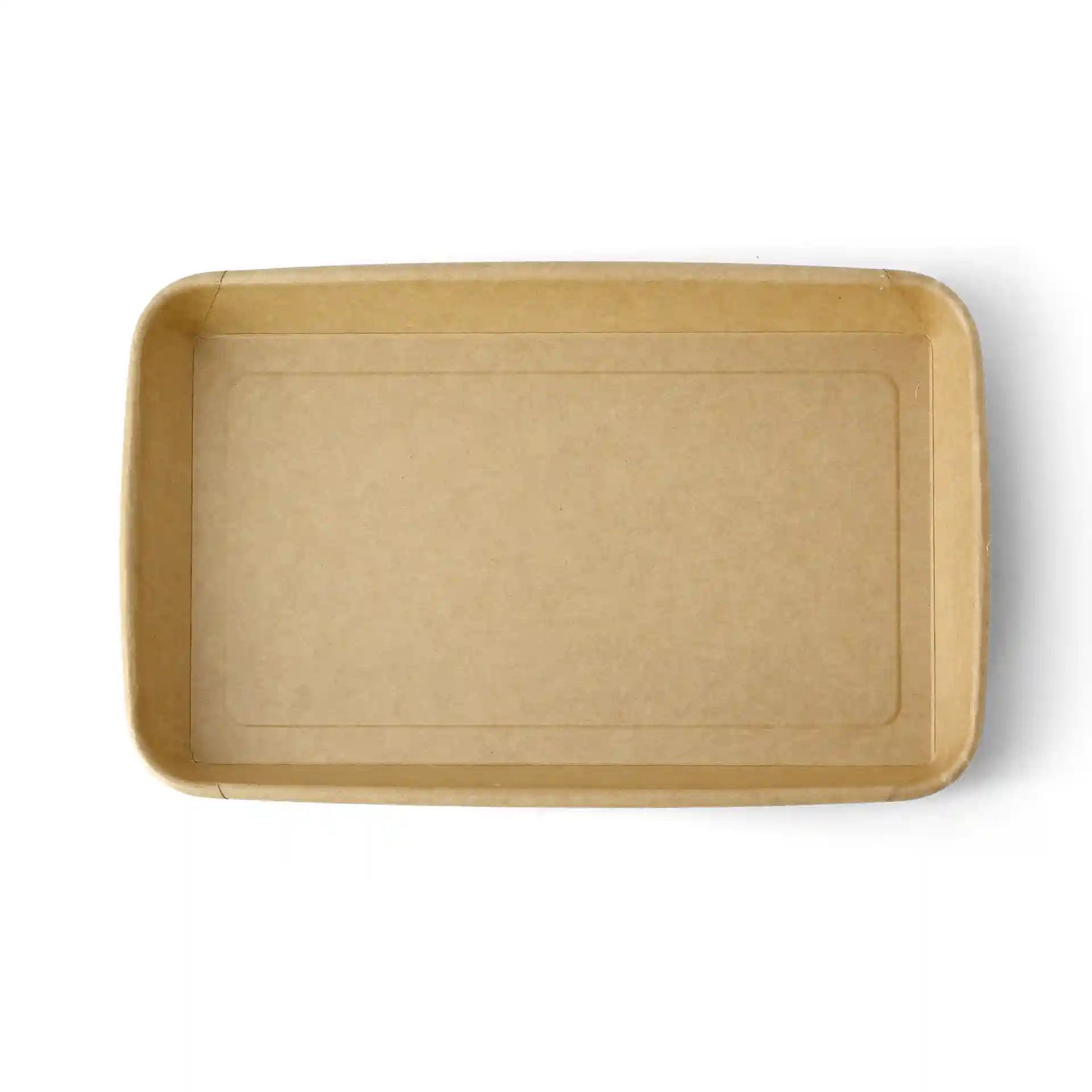 Scatola per sushi rettangolare marrone con interno rivestito in PE, misura 24 x 15 x 3 cm.