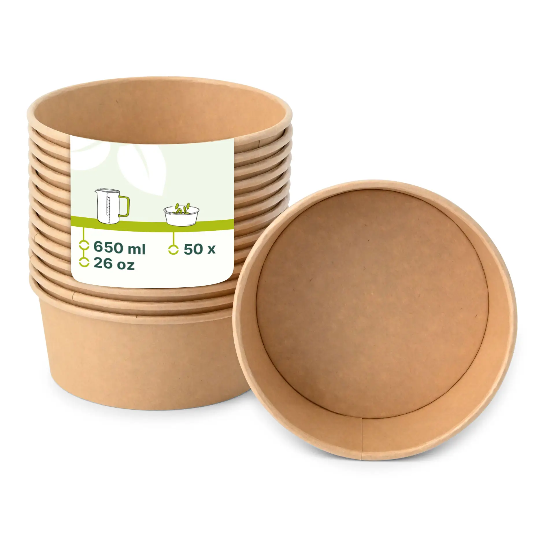 Kartonschale / Salatschale (Premium) 650 ml, Ø 150 mm, braun, rund, bio-beschichtet